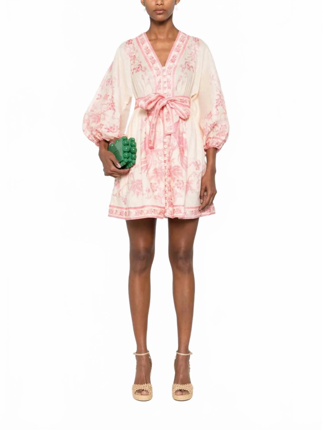 Lucky Plunge Mini Dress In Cream/pink Floral