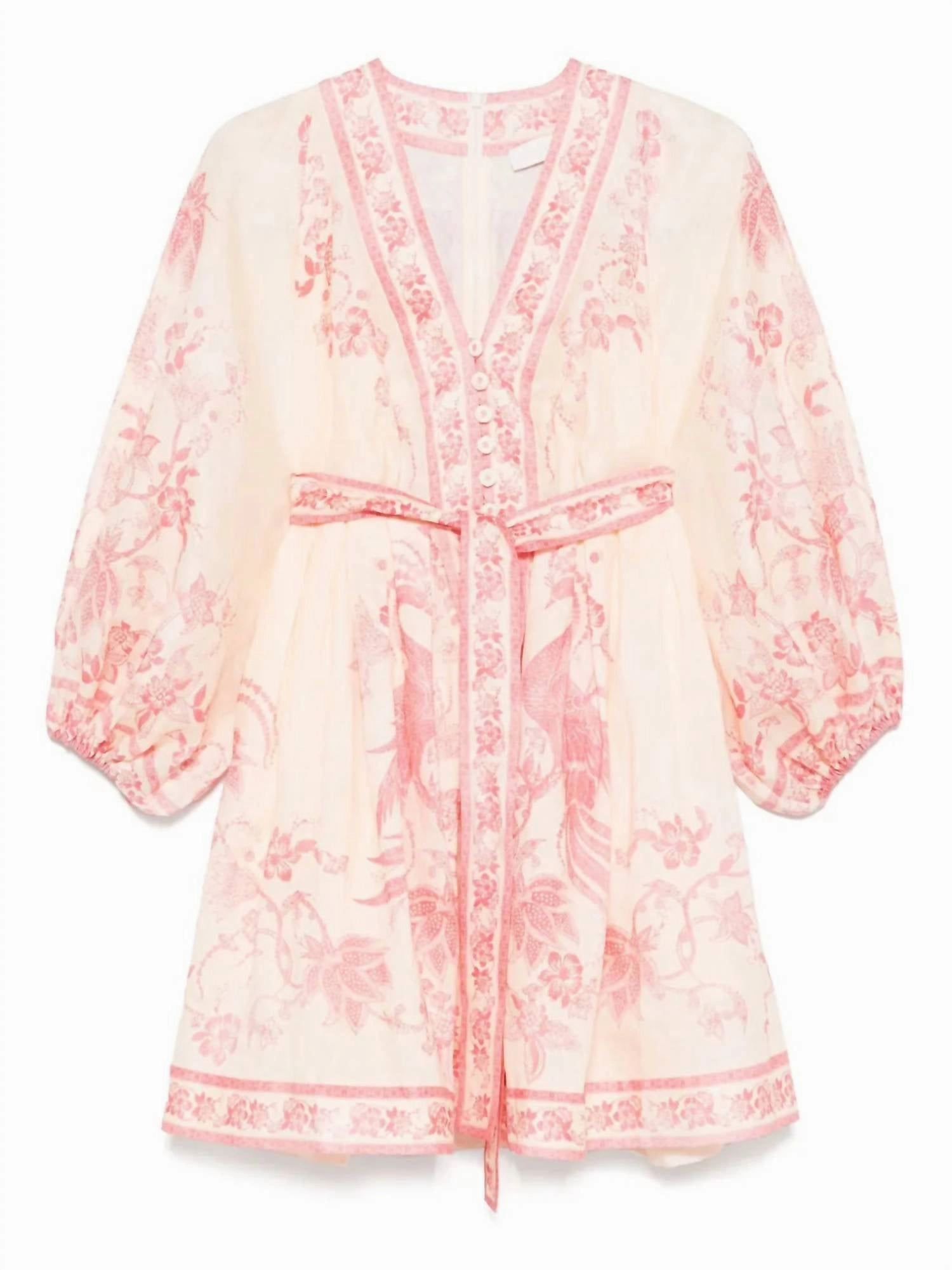 Lucky Plunge Mini Dress In Cream/pink Floral