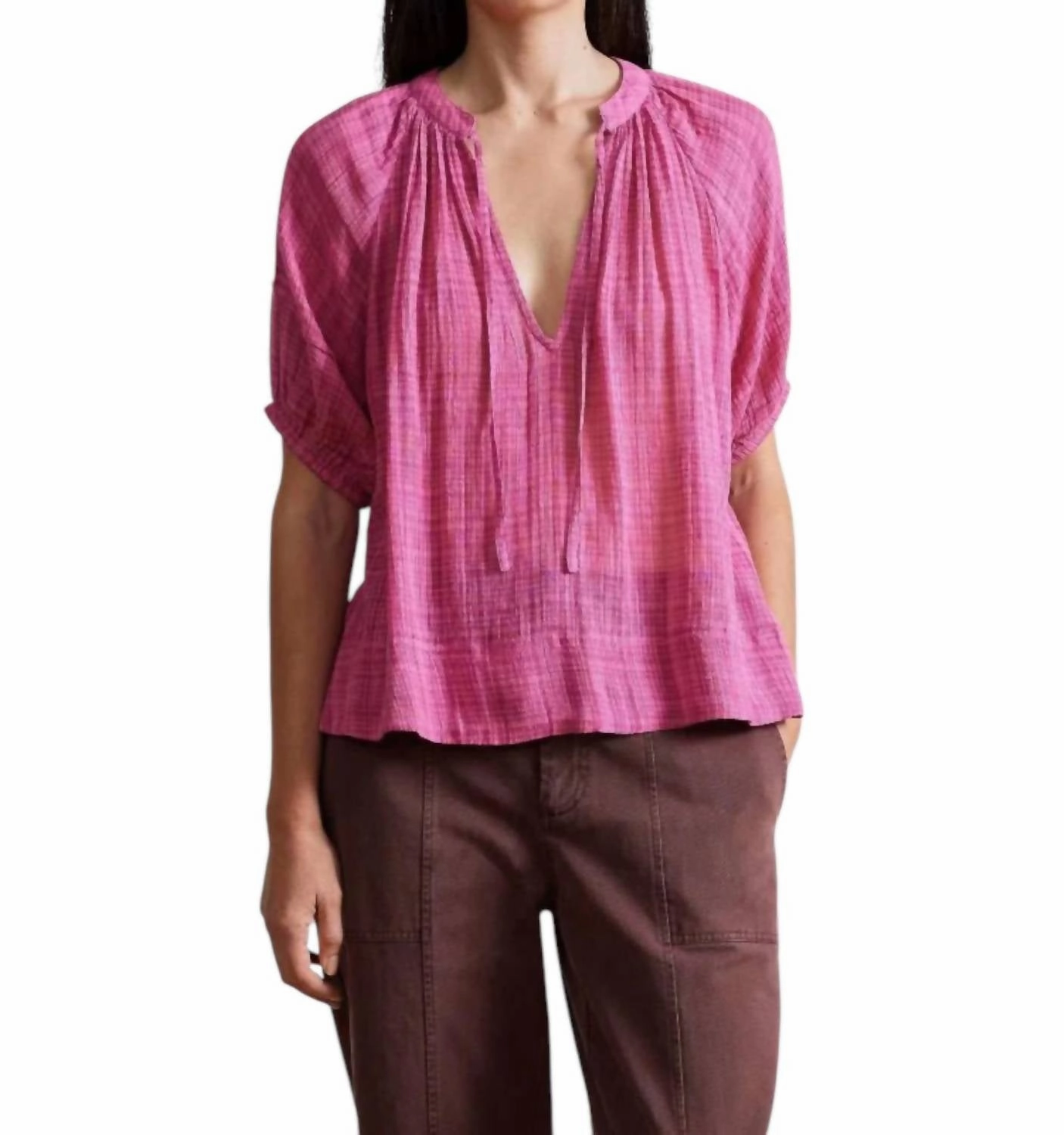 Lumina Popover Blouse In Raspberry