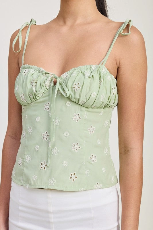 Luna Eyelet Tie Strap Top