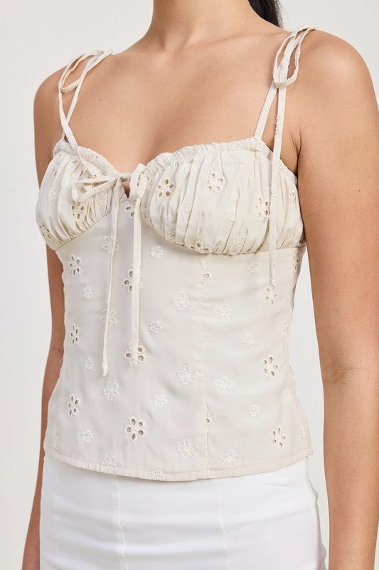 Luna Eyelet Tie Strap Top