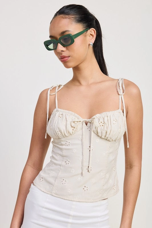 Luna Eyelet Tie Strap Top