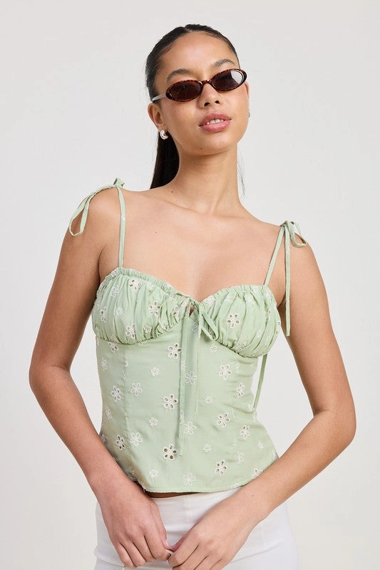 Luna Eyelet Tie Strap Top