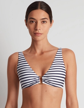 Luxe Stripe Ring OTS Bikini Top - Navy White Swim Womens - beachwear discount