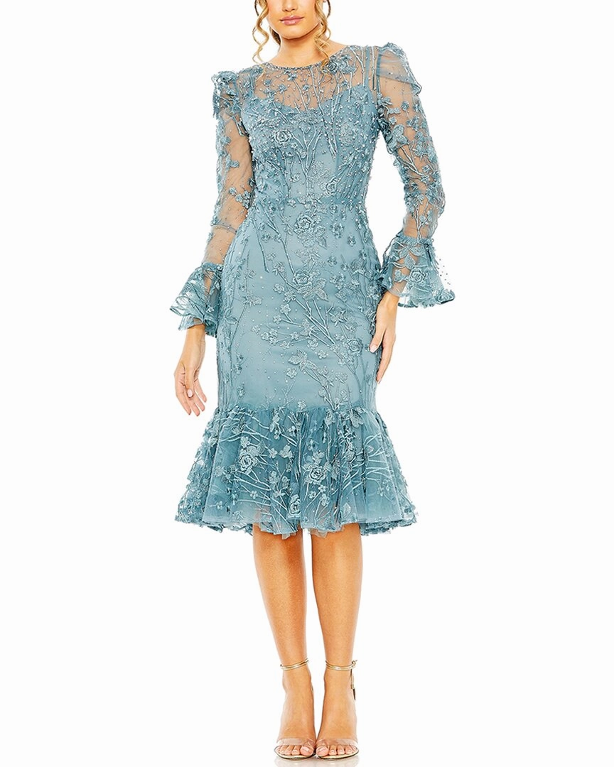 Mac Duggal Ruffle Wrist Embellished High-Neck Dress