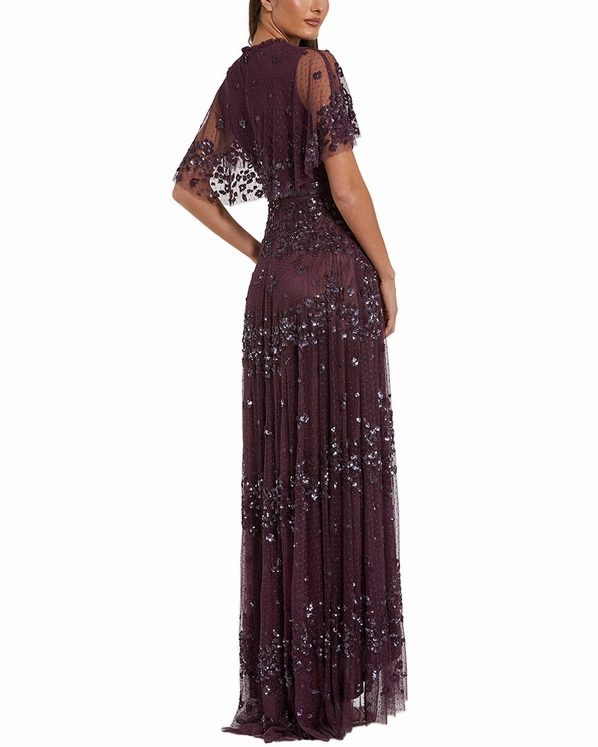 Mac Duggal Sequined High Neck Flutter Sleeve A Line Gown