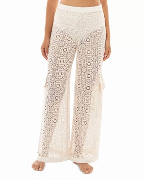 Maca Jardim Lace Wide Leg Cover-Up Cargo Pants In Ivory Swim Womens - shirred swimwear