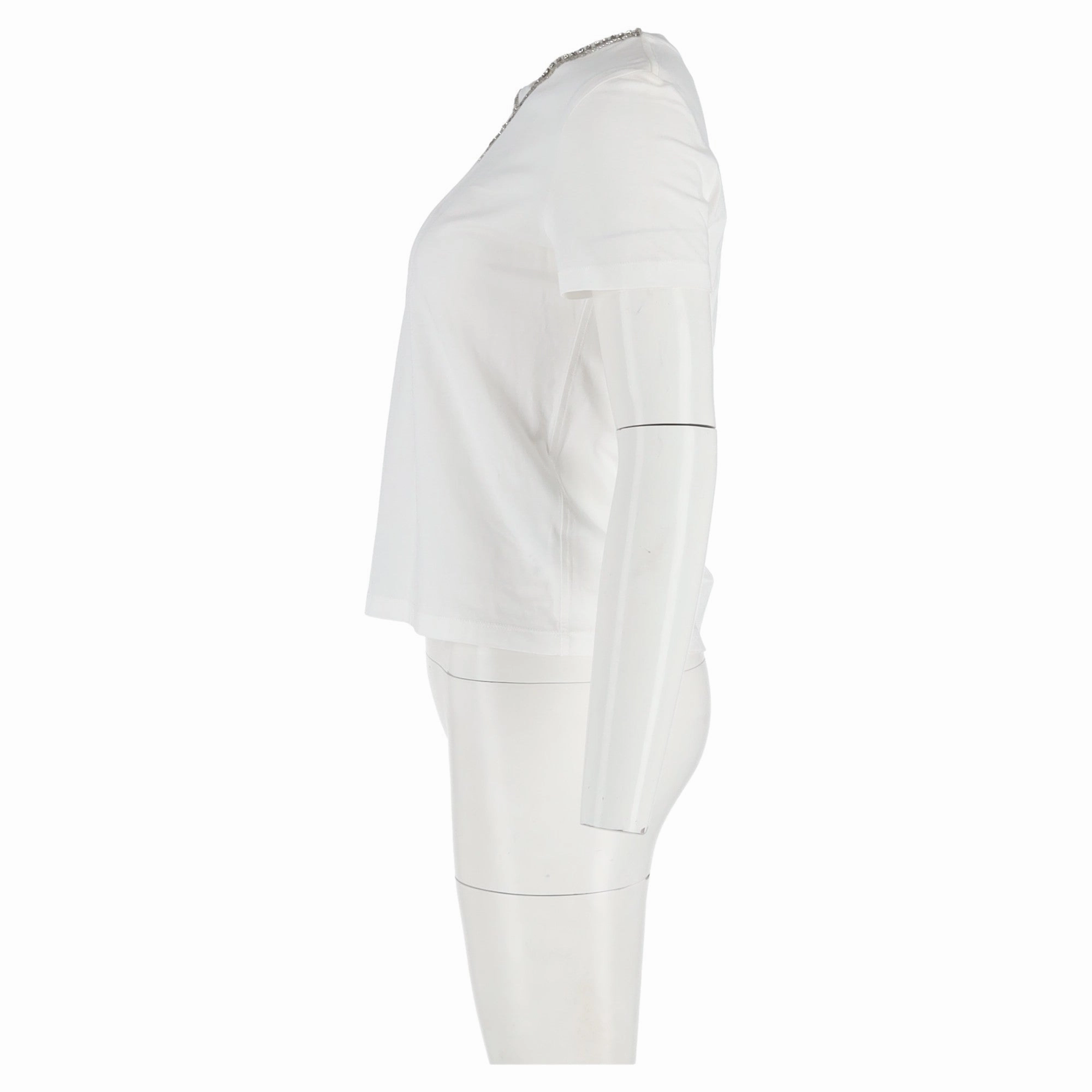 Maje Embellished-Neck T-shirt in White Cotton