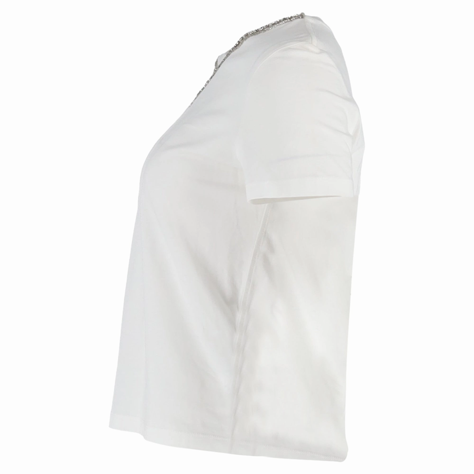 Maje Embellished-Neck T-shirt in White Cotton