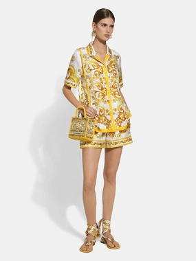 Majolica Print Short-Sleeved Silk Twill Shirt womens bodysuits promo