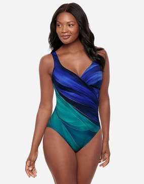 Maldiva Its A Wrap Swimsuit - Blue Multi Miraclesuit - Miraclesuit swimwear clearance