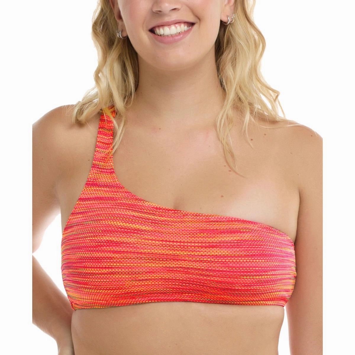 Malia Womens Textured One-Shoulder Bikini Swim top