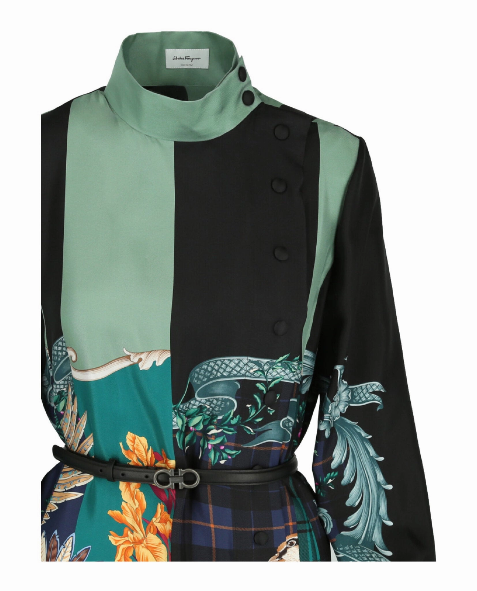 Mandarin Collar Maxi Silk Dress