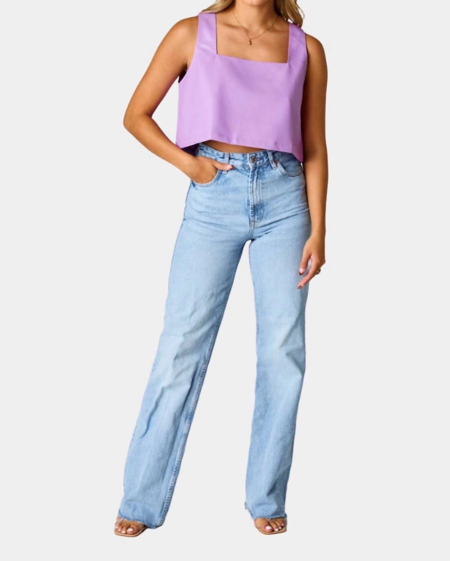 Manning Vegan Leather Cropped Tank Top In Purple