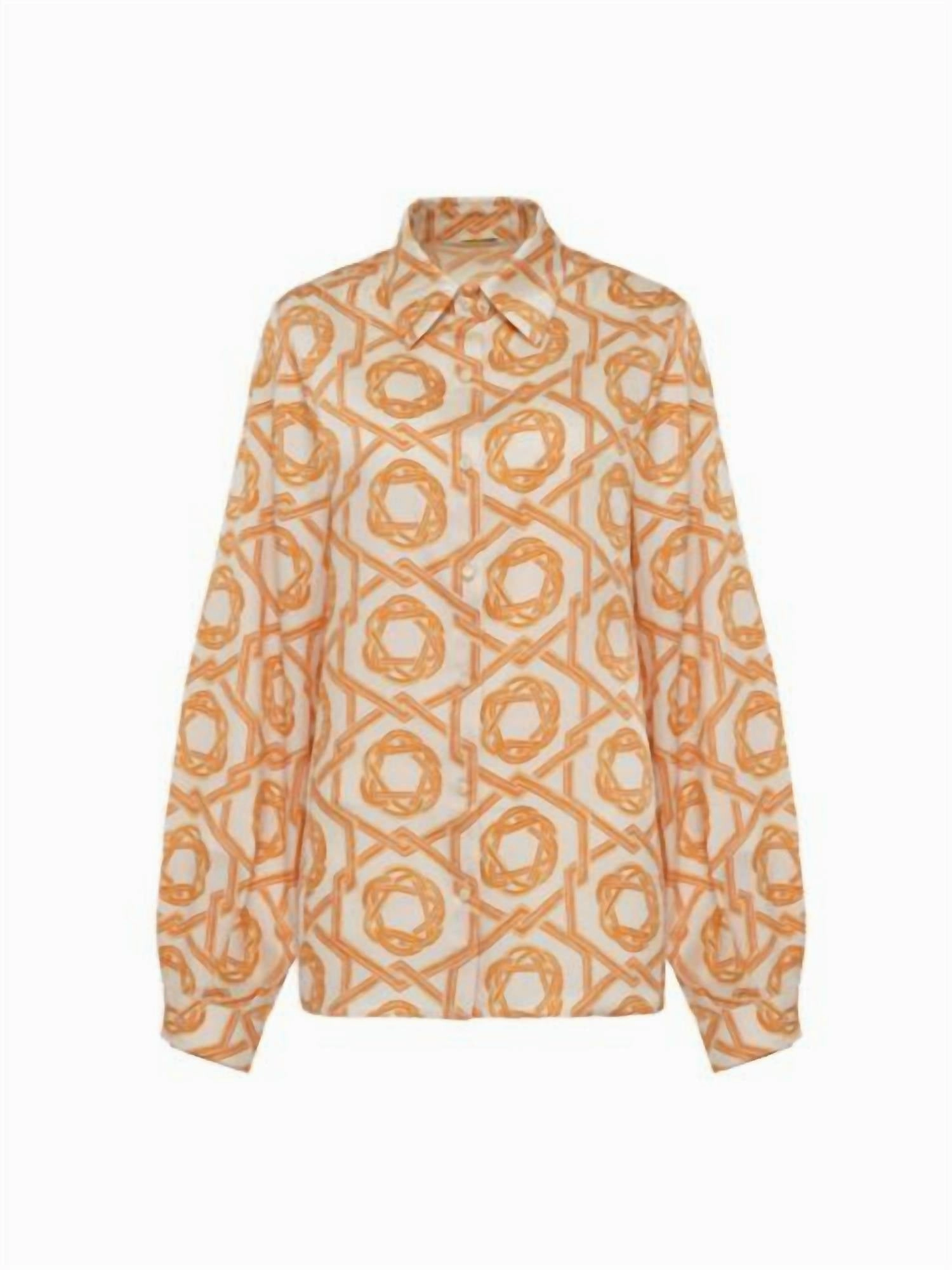 Maraville Long Sleeve Button Down Top In Ivory/orange
