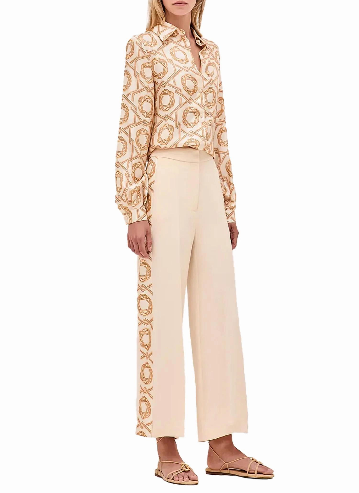 Maraville Long Sleeve Button Down Top In Ivory/orange