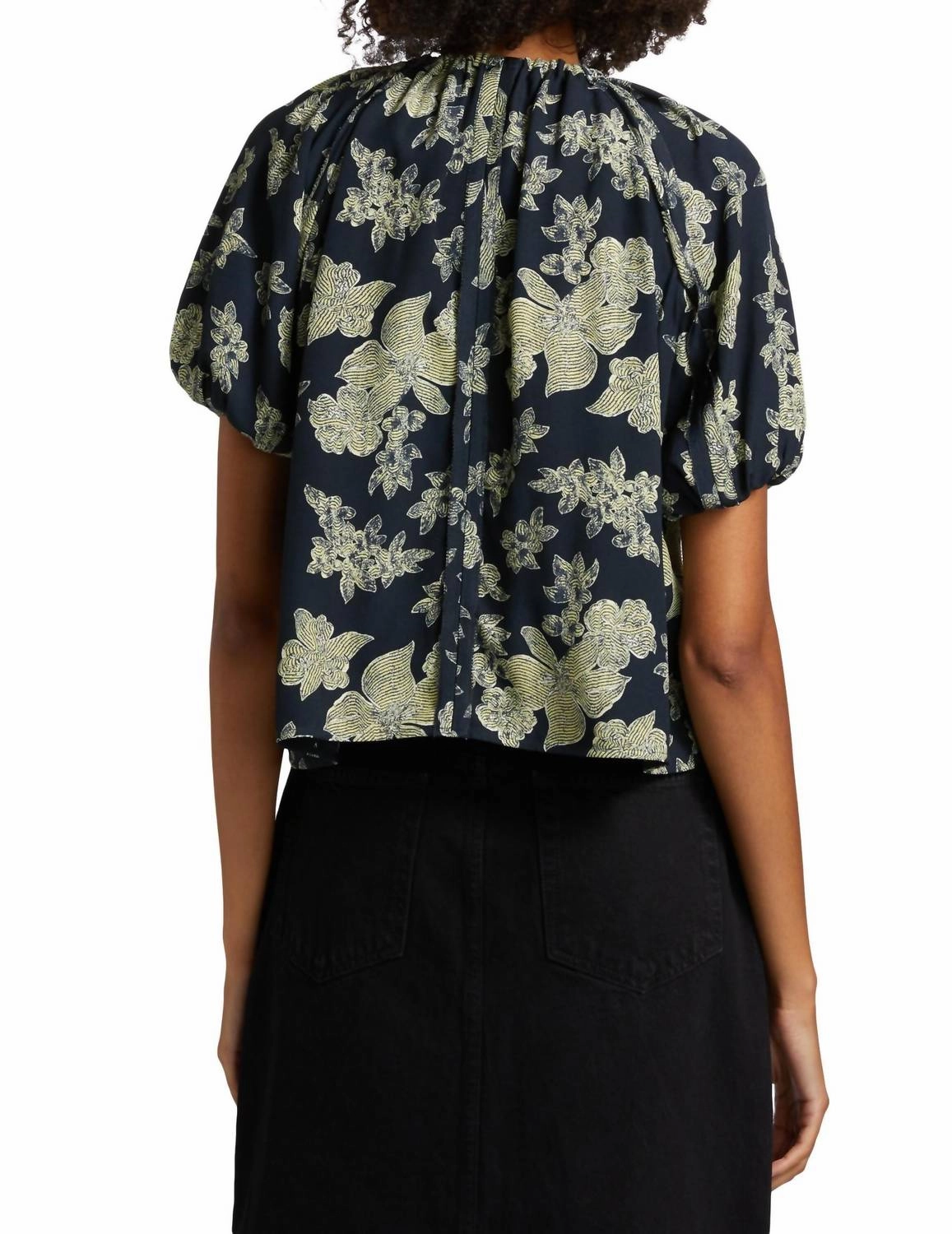 Marcelena Floral Tieneck Blouse In Minuit