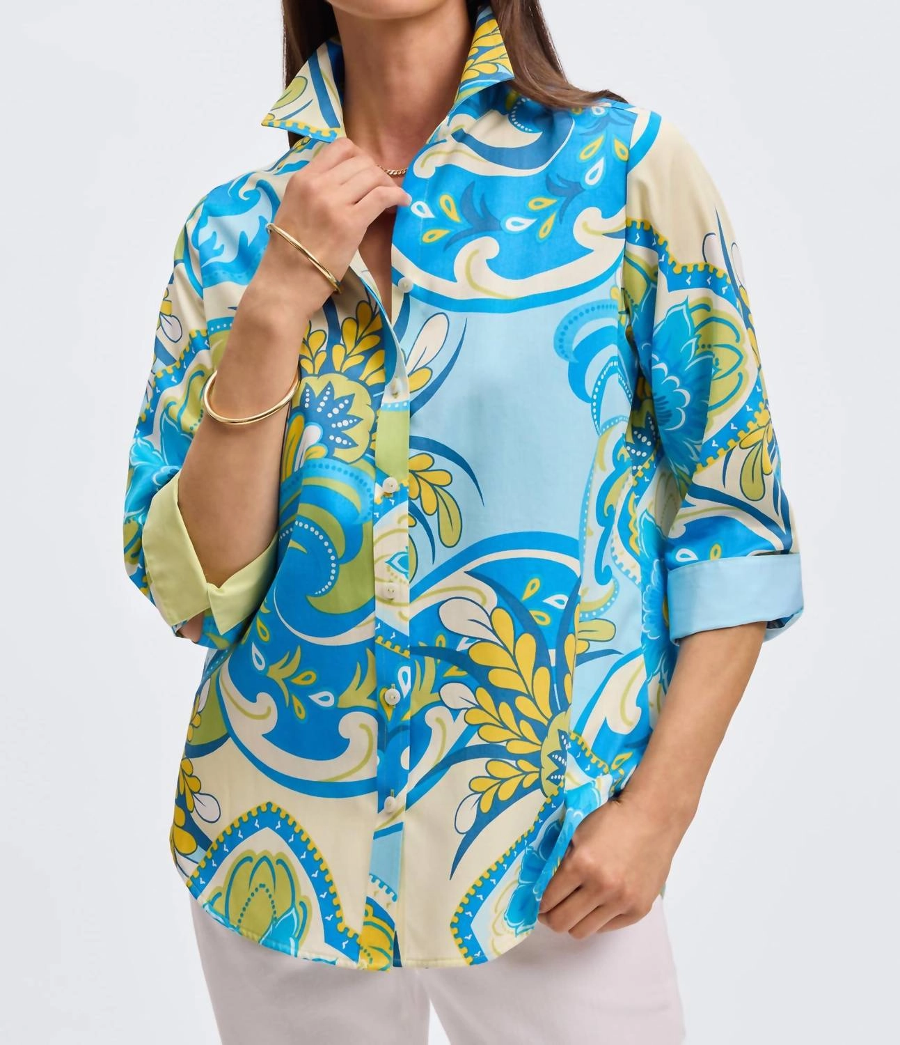 Margie Three Quarter Sleeve Shirt In Tropical  Jacobean