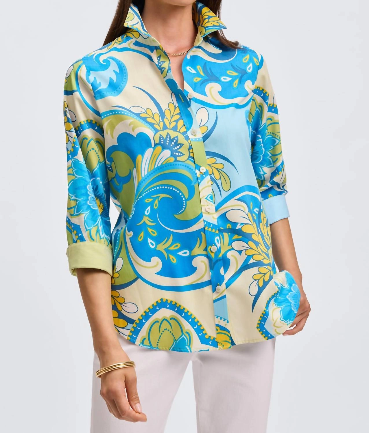 Margie Three Quarter Sleeve Shirt In Tropical  Jacobean