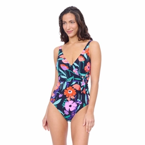 Marguerite V Neck Ruffle Surplice Swimdress Swim Womens - shirred swimwear