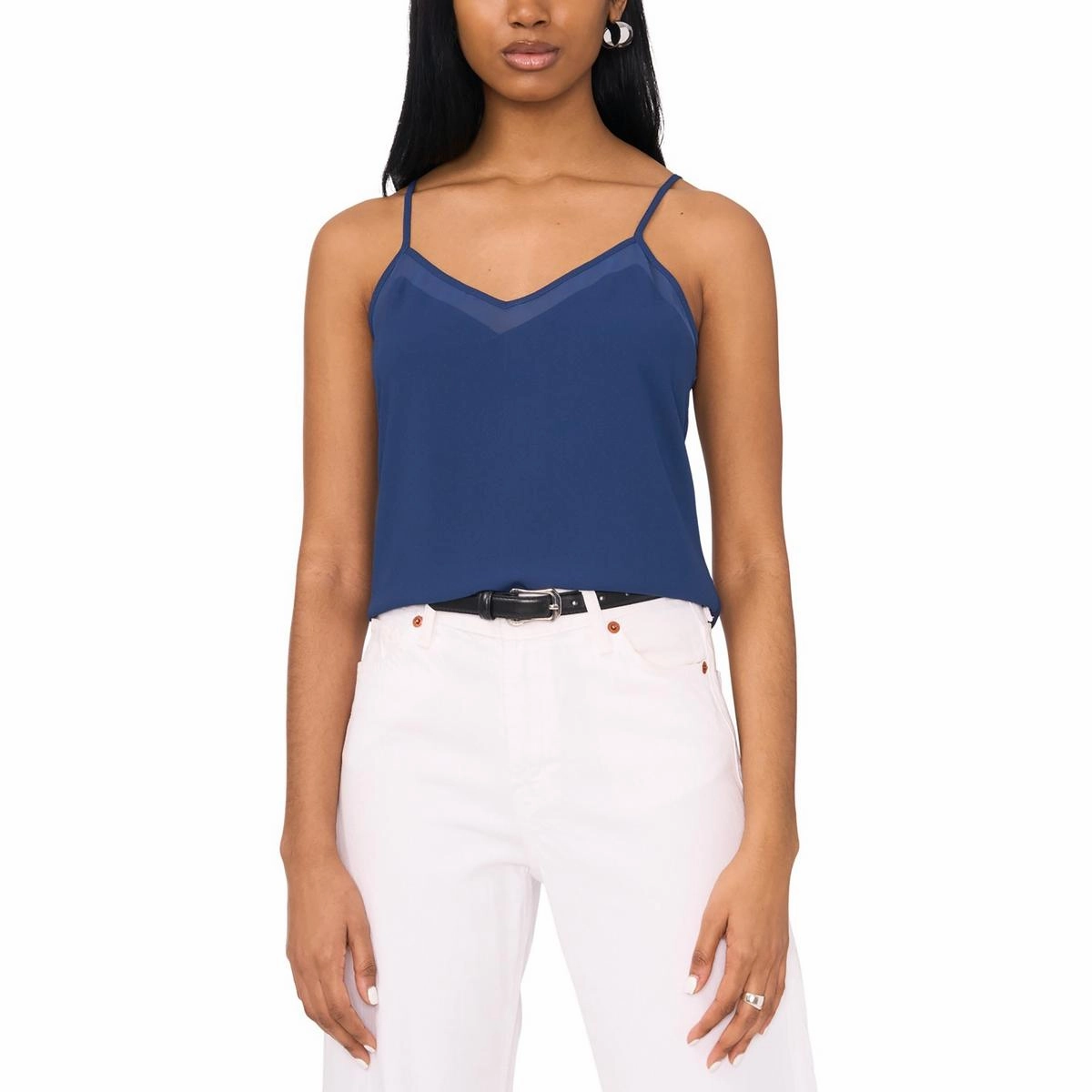 Mari Womens Chiffon Trim V Neck Camisole Top