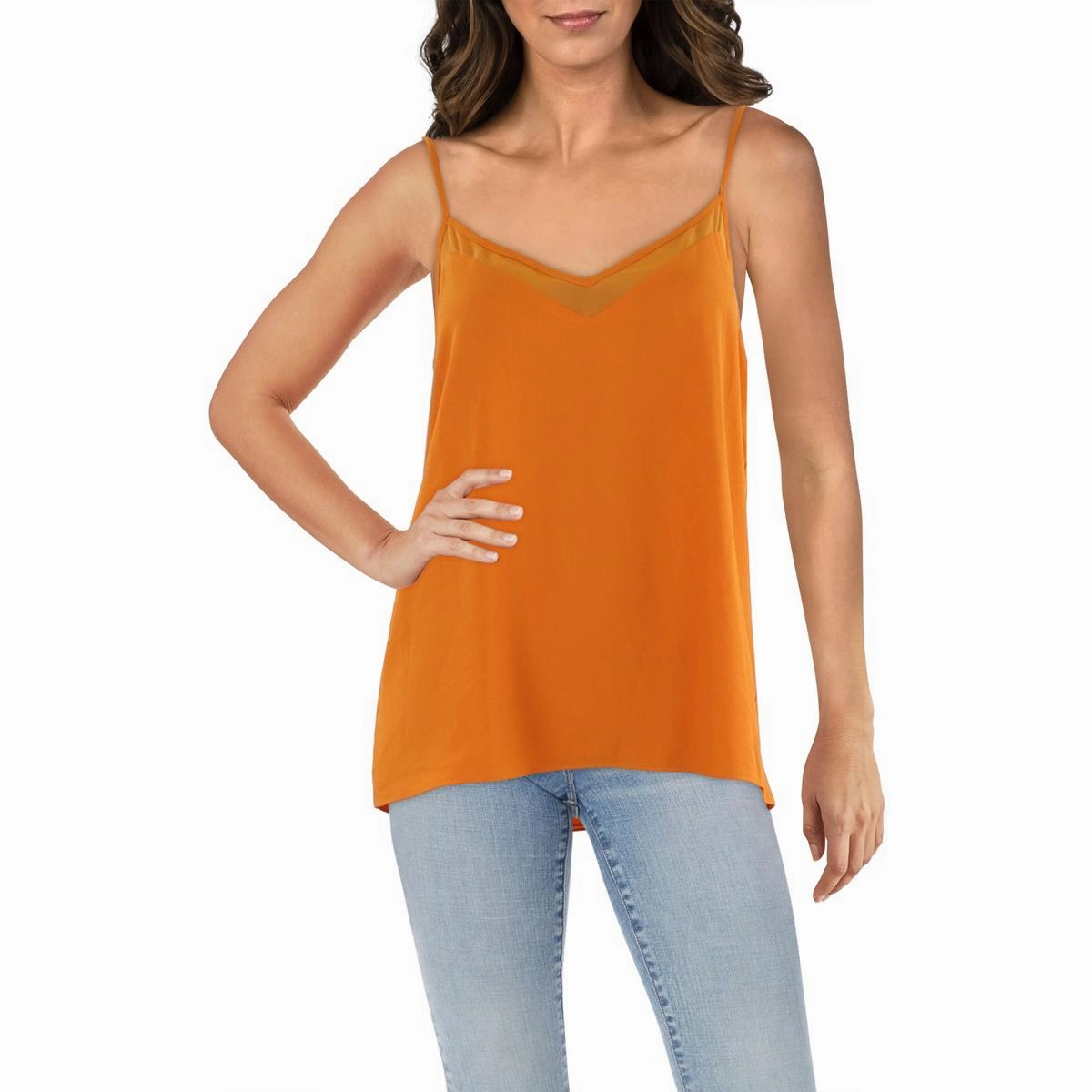 Mari Womens Chiffon Trim V Neck Camisole Top