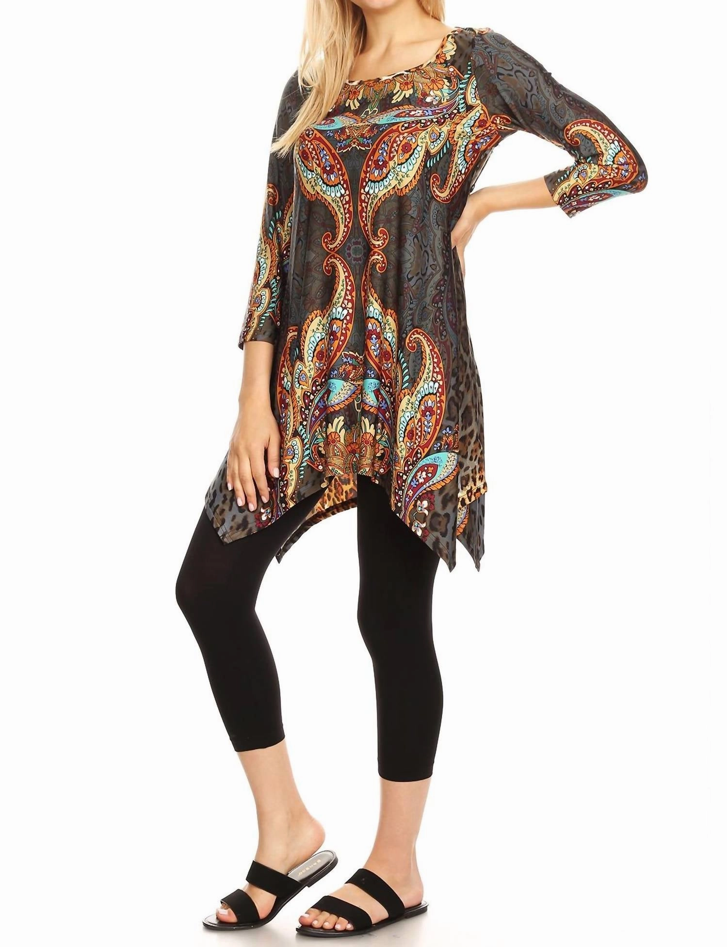 Marlene Tunic Top In Brown Multi