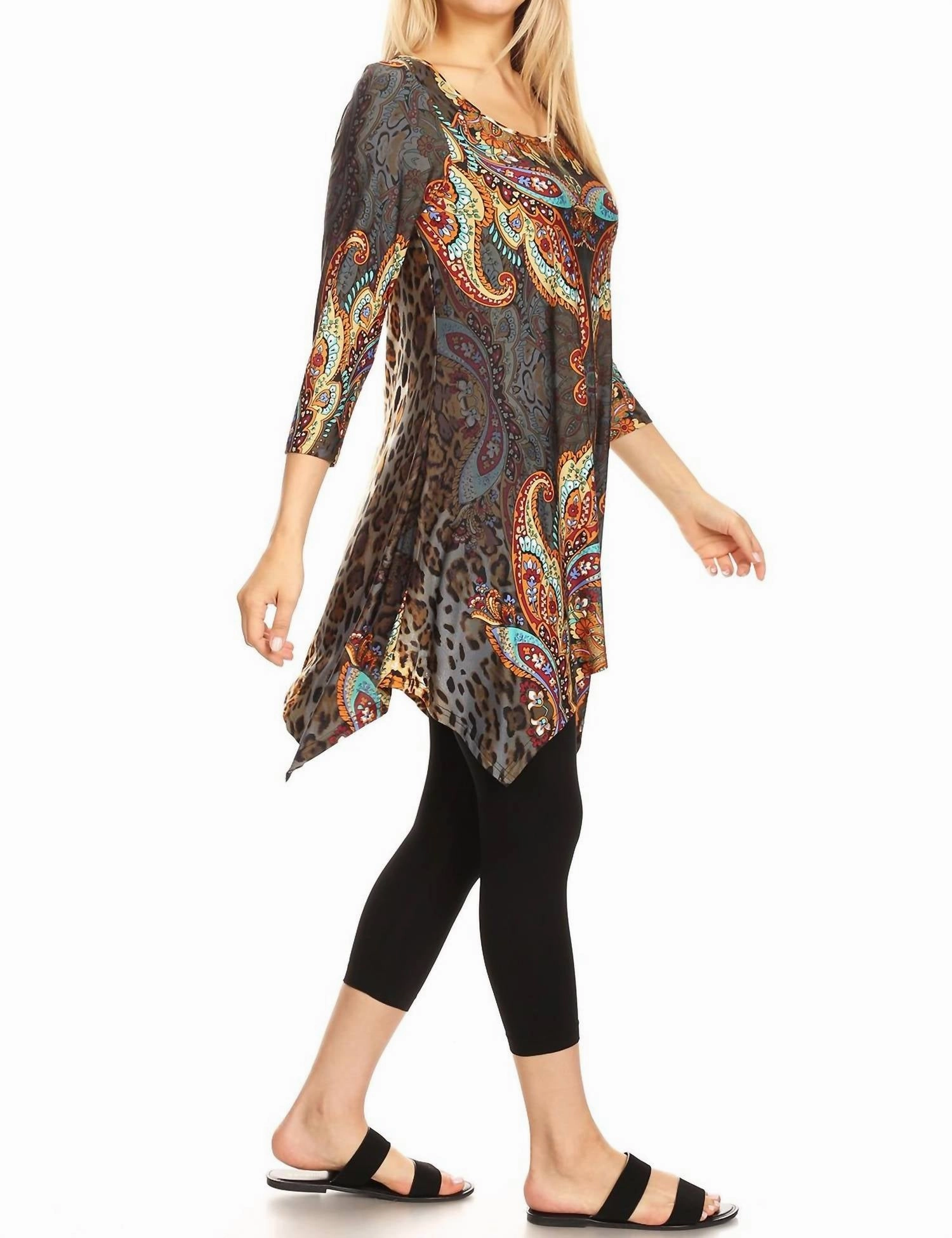 Marlene Tunic Top In Brown Multi