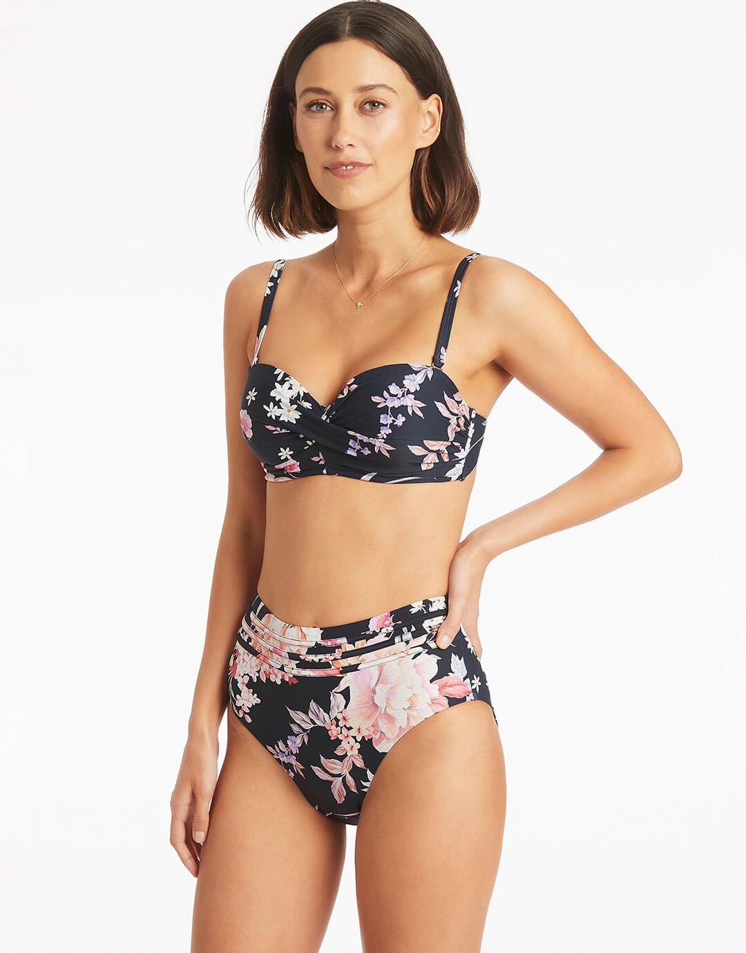 Martini Twist Bandeau Bikini Top - Black