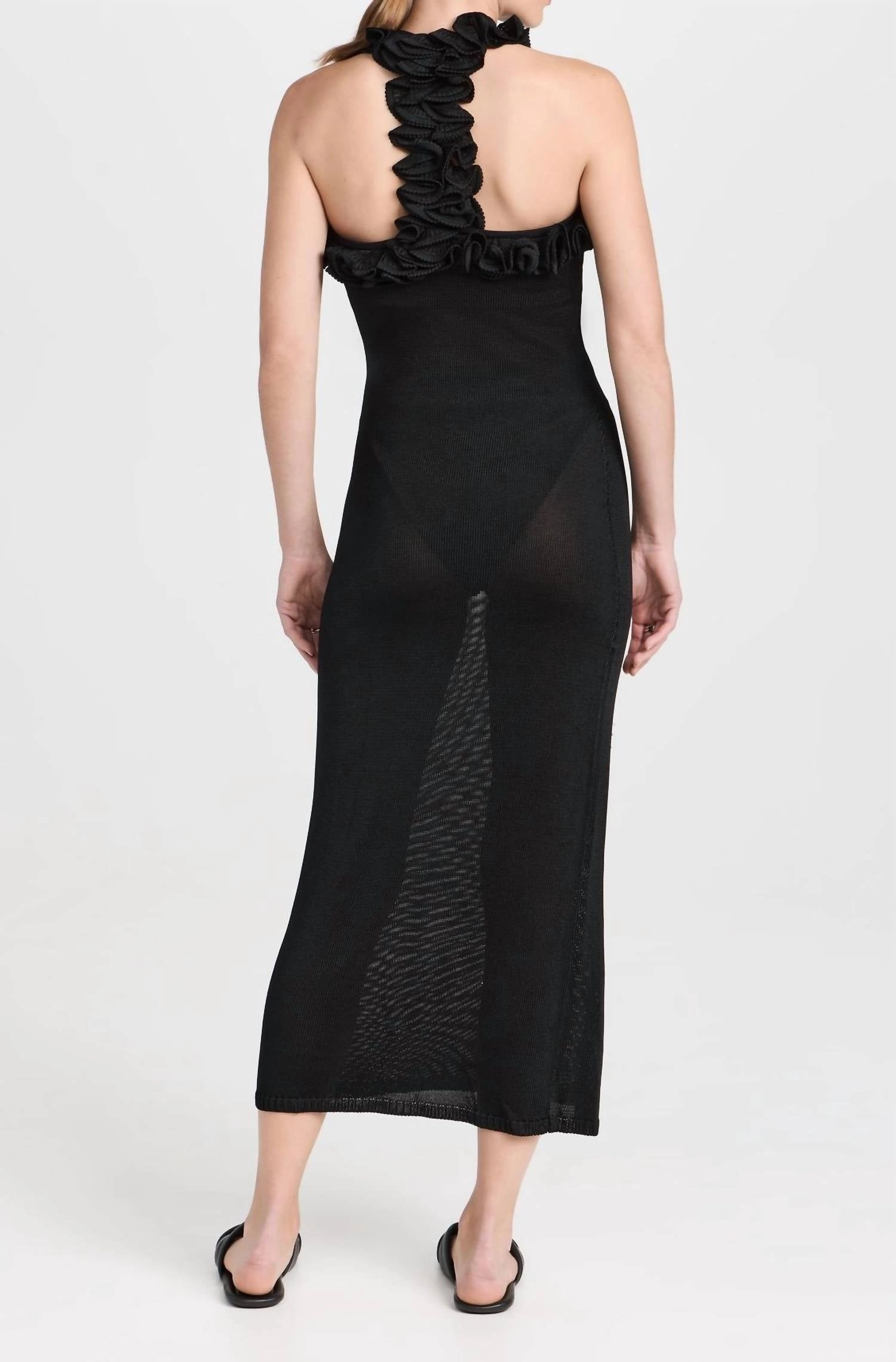 Matchmaker Ruffle Neck Midi Dress In Black