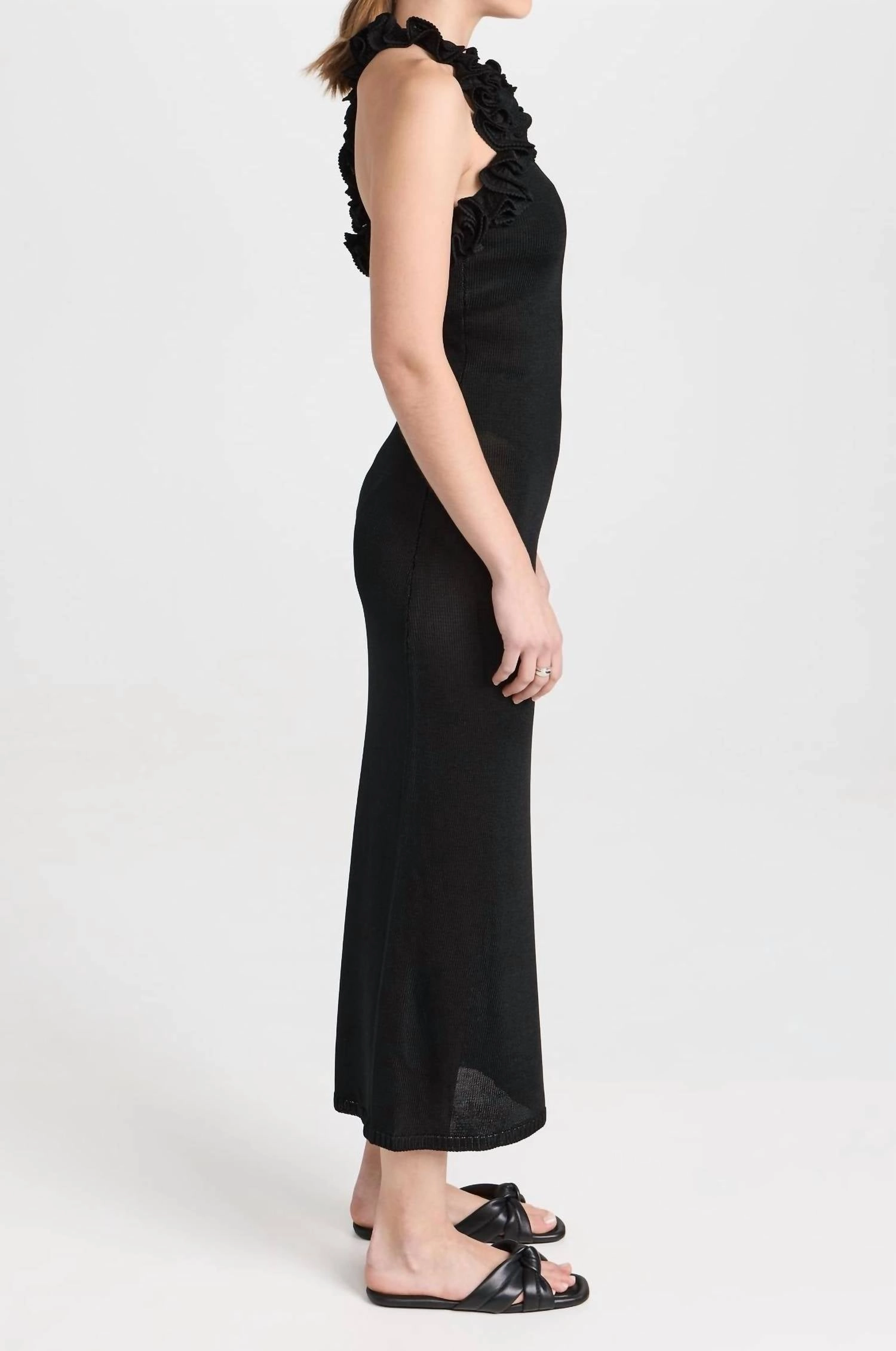 Matchmaker Ruffle Neck Midi Dress In Black