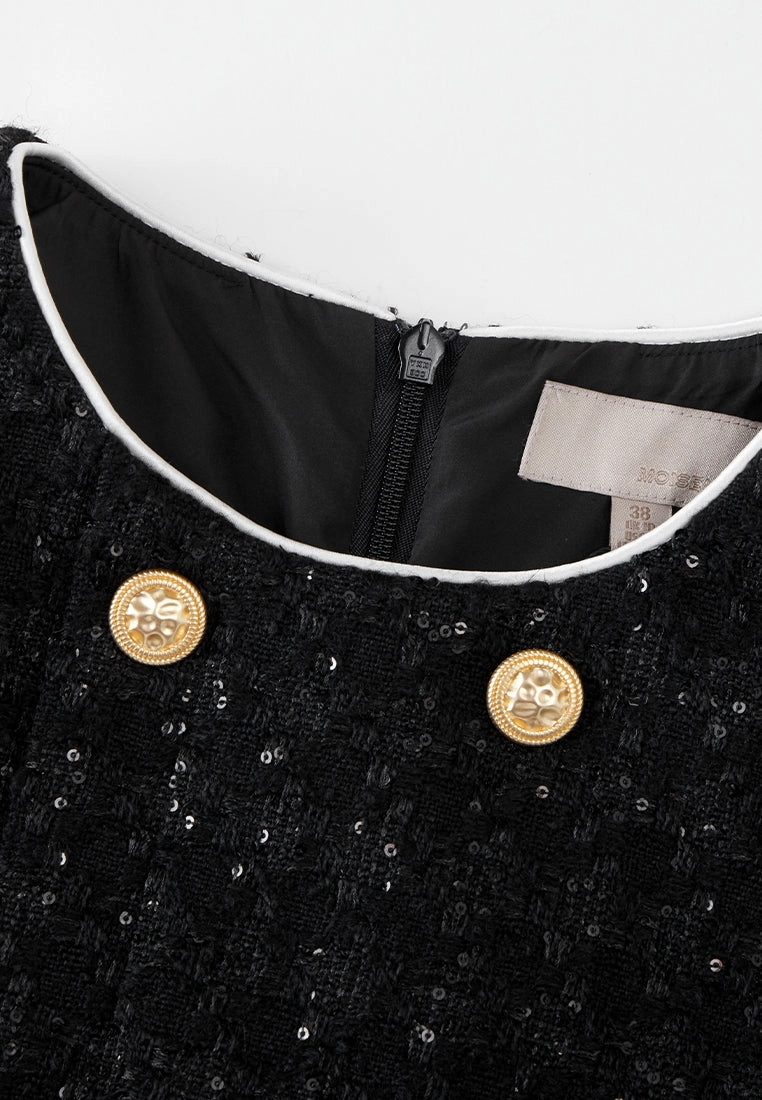Maxi-length Sequin-detail Contrasting-trim Houndstooth Tweed Dress