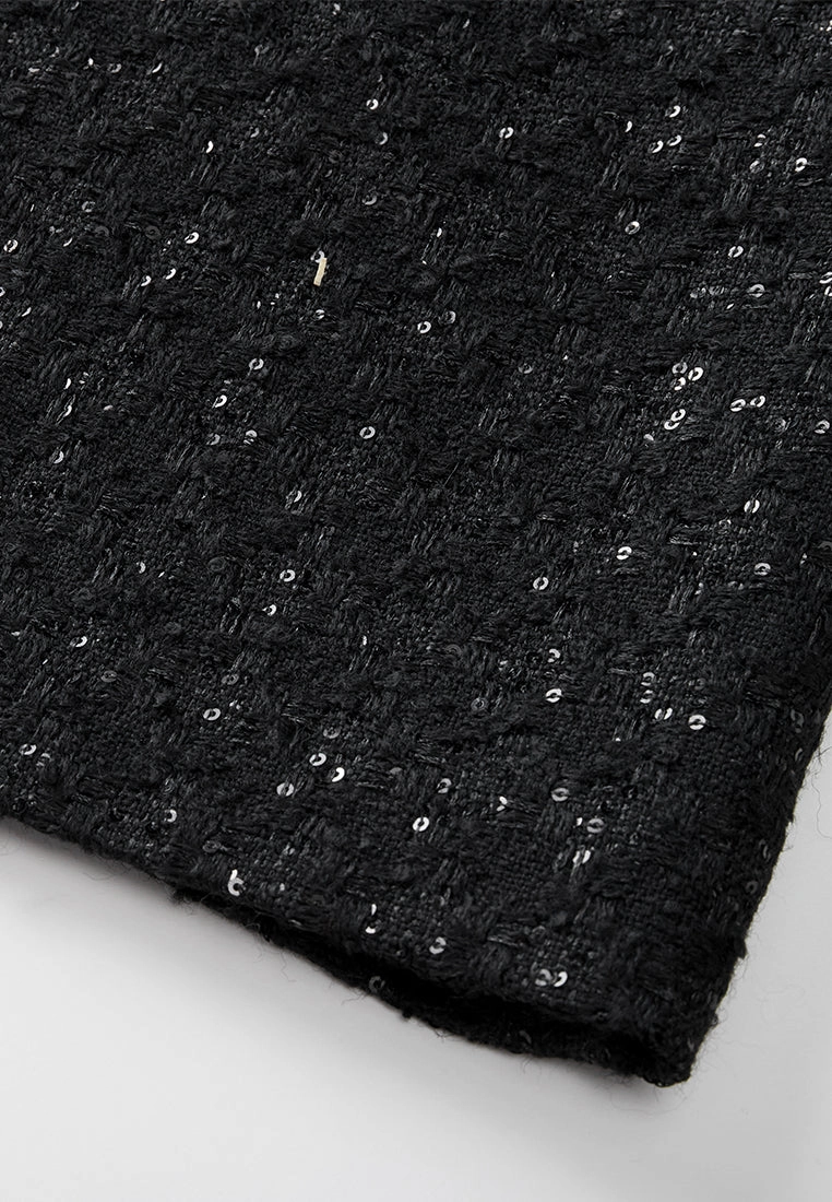 Maxi-length Sequin-detail Contrasting-trim Houndstooth Tweed Dress