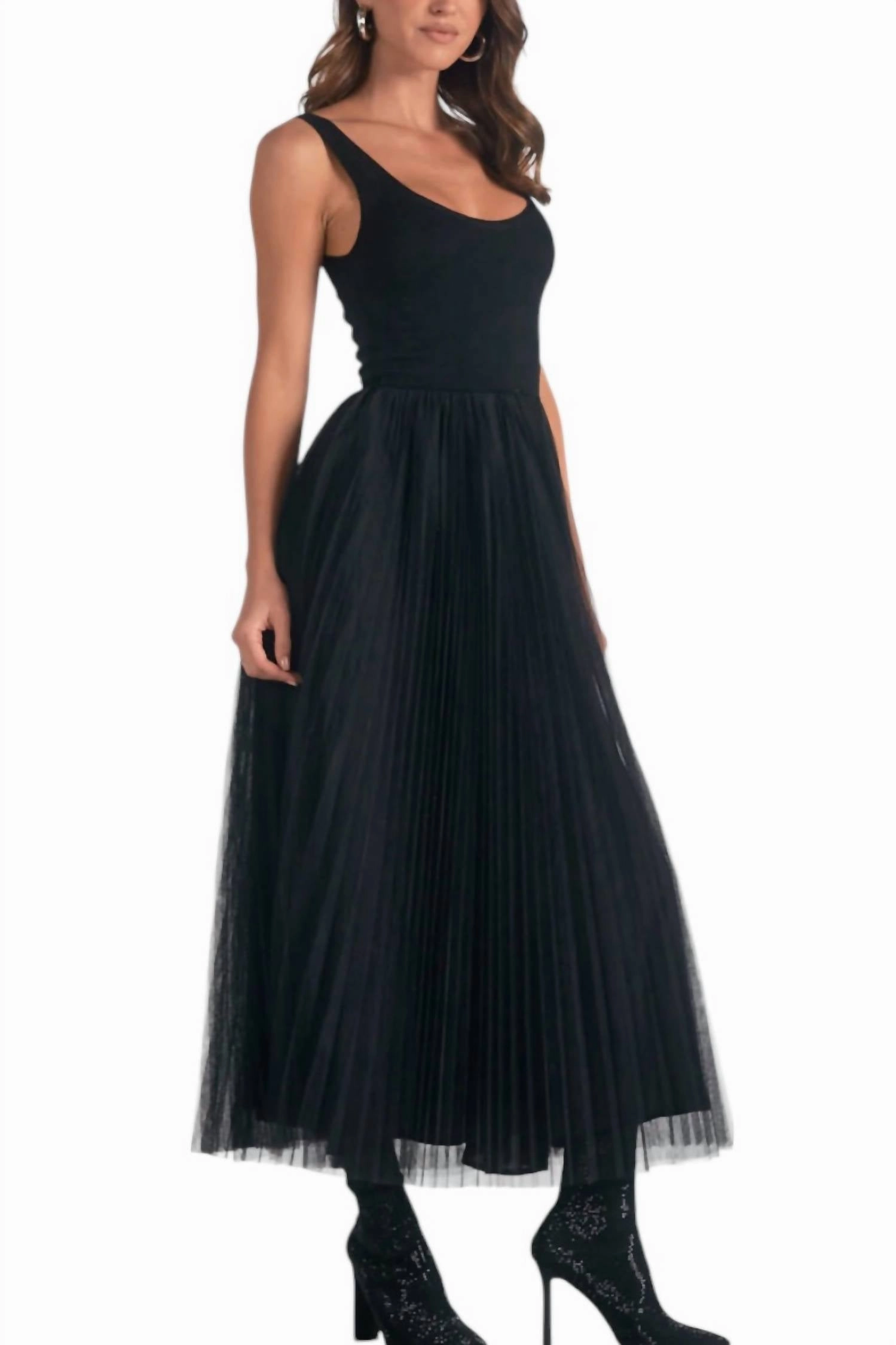 Maxi Tulle Tank Dress In Black