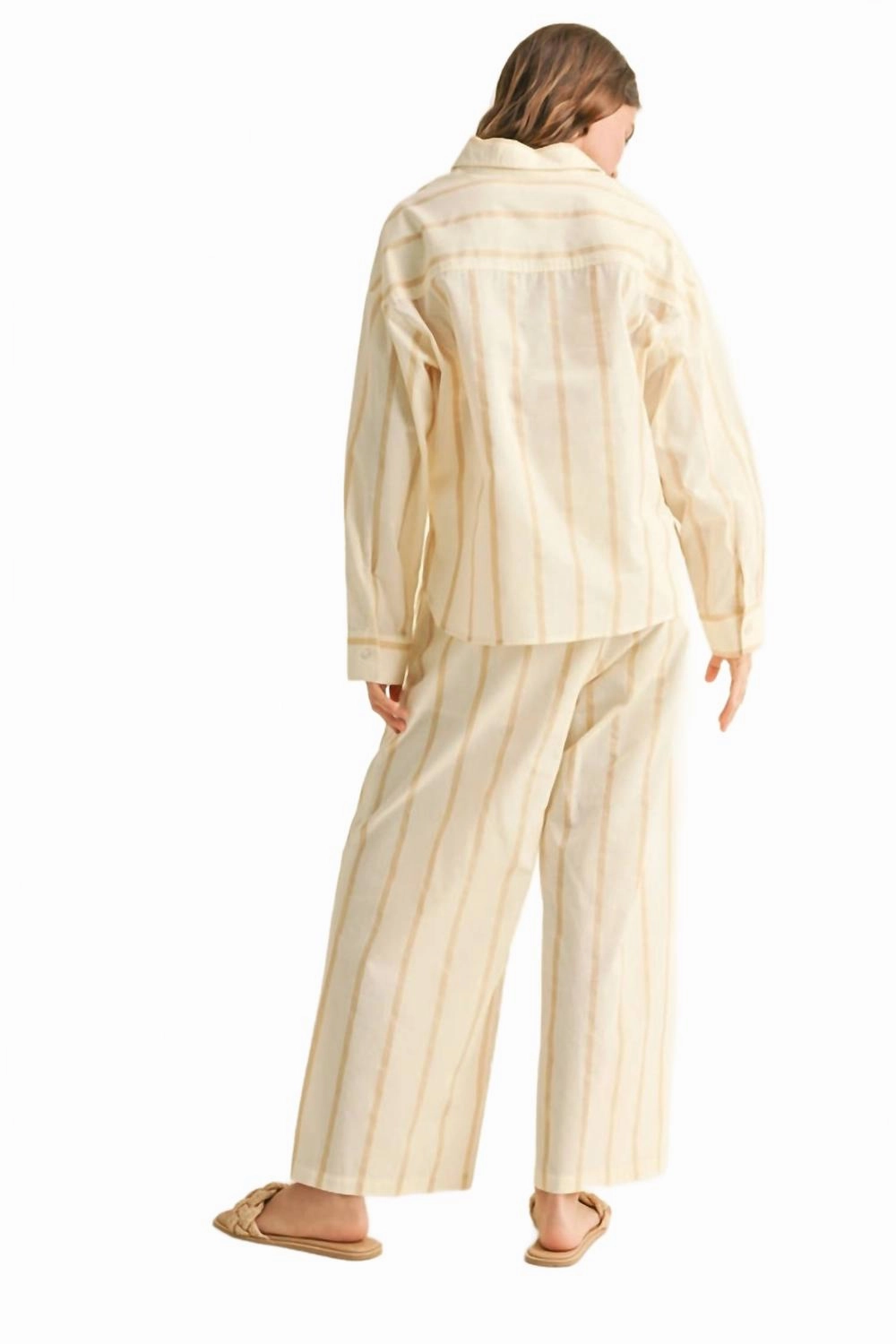 Maya Striped Button Down Top In Beige