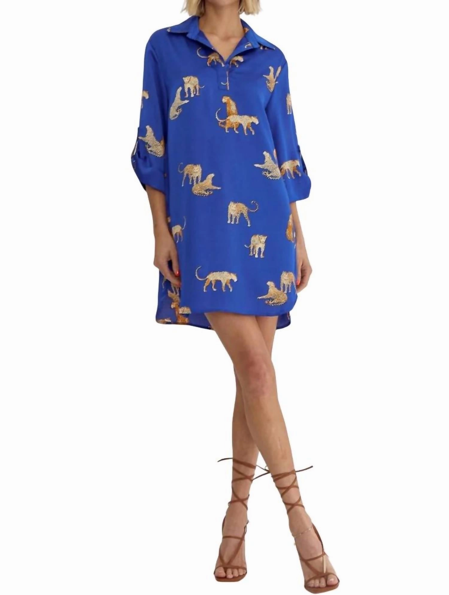 Mayra Cheetah Print Tunic Mini Dress In Royal
