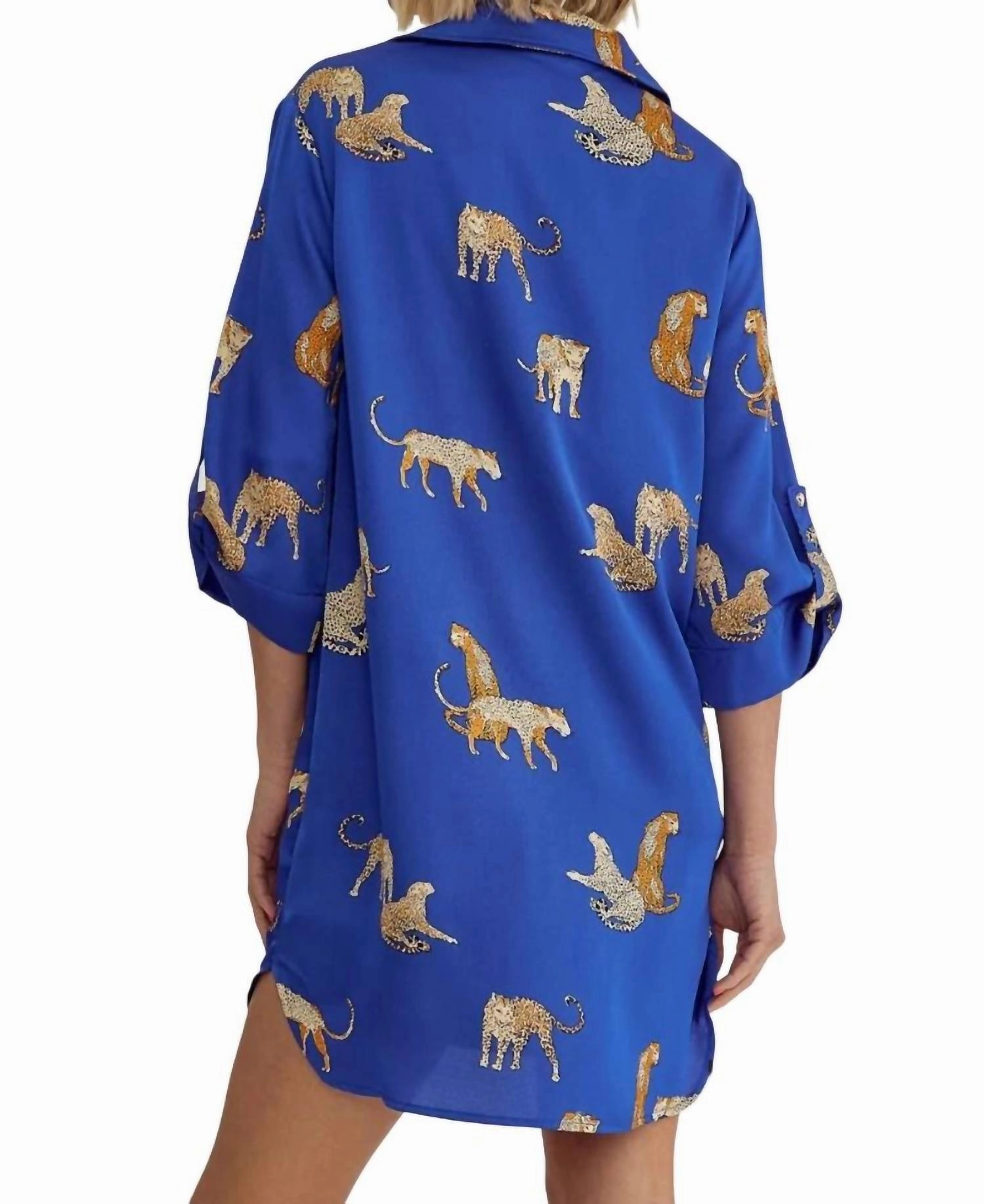Mayra Cheetah Print Tunic Mini Dress In Royal