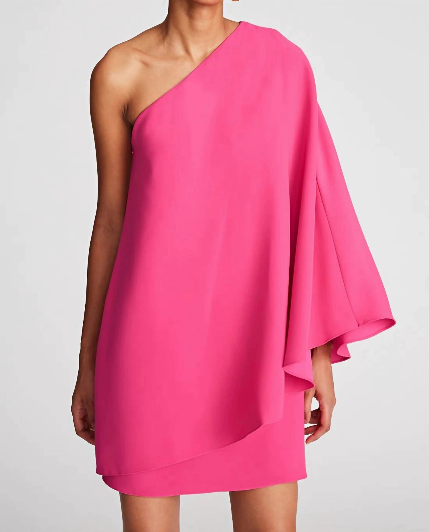 Melina Asymmetric Cape Dress In Magenta