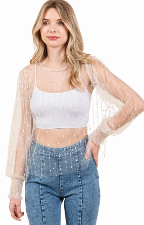 Mesh Pearl And Glitter Detail Top womens tank tops sale