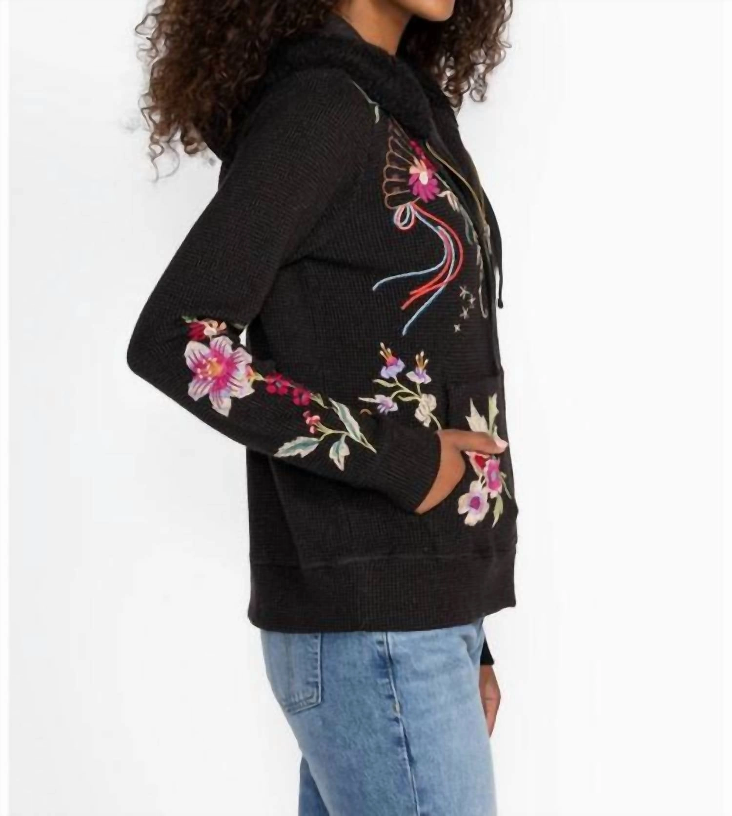 Metallic Thermal Zip Up Hoodie Colette In Metallic Black