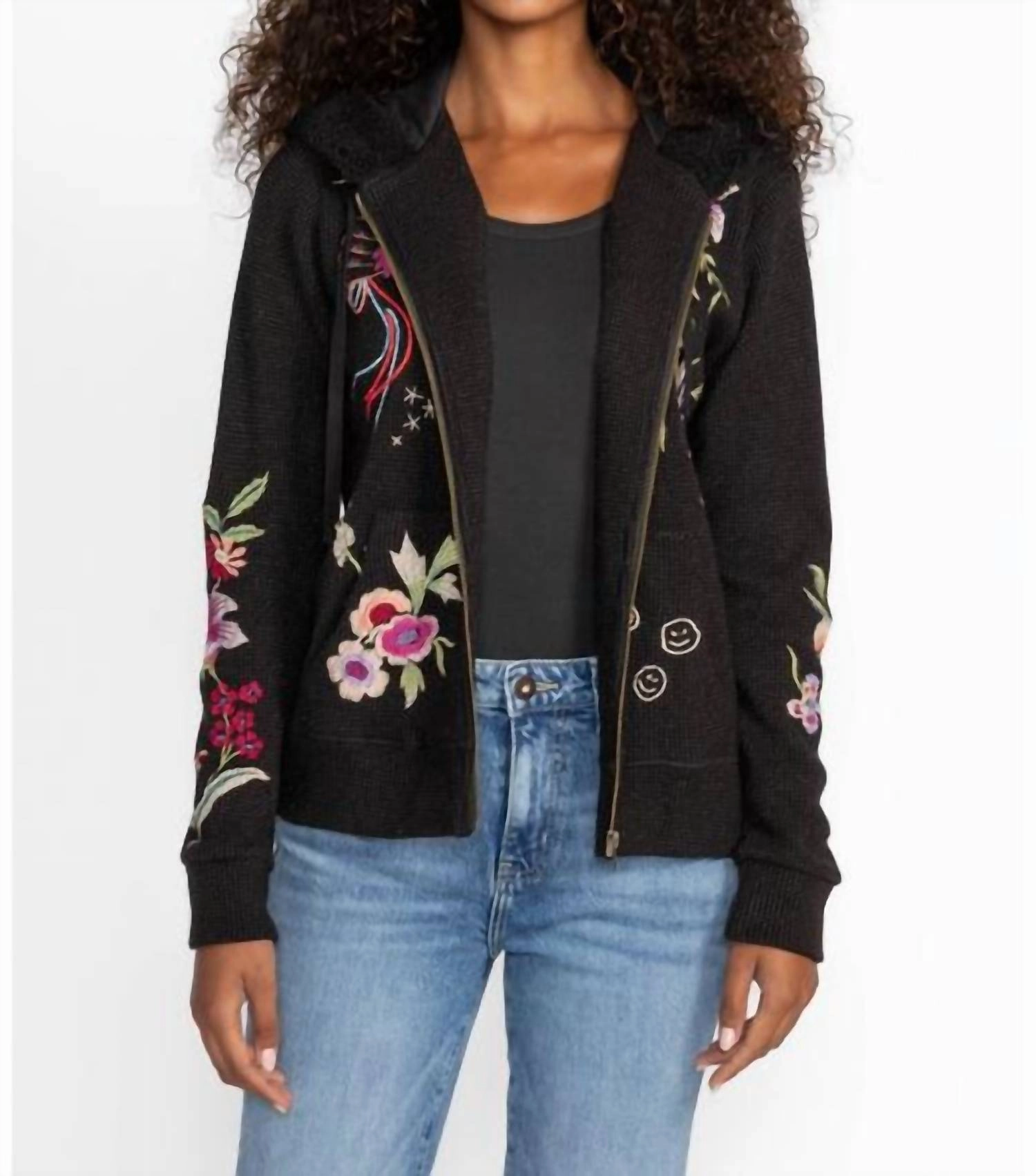 Metallic Thermal Zip Up Hoodie Colette In Metallic Black