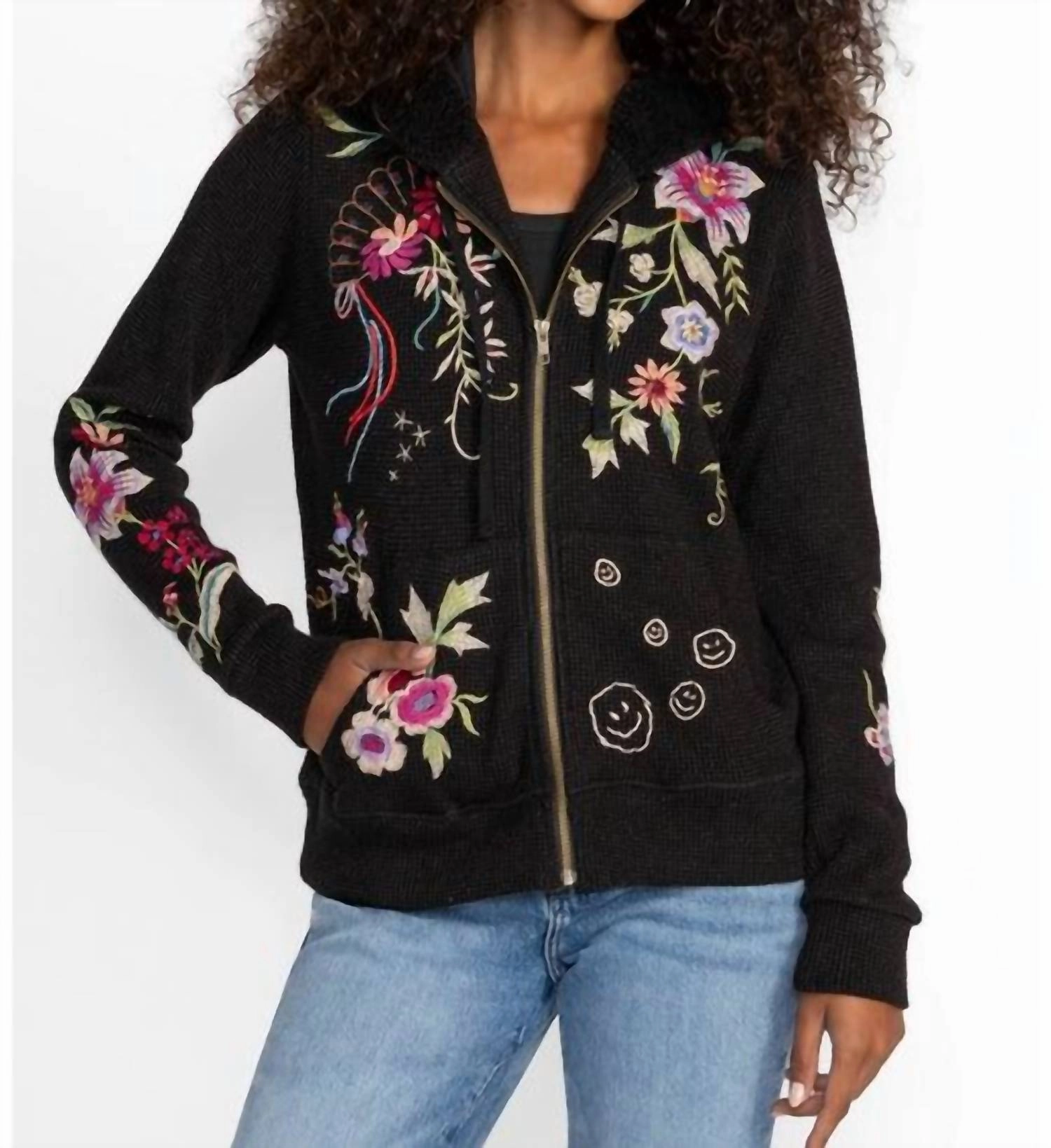 Metallic Thermal Zip Up Hoodie Colette In Metallic Black