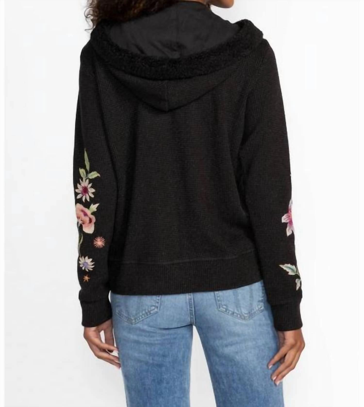 Metallic Thermal Zip Up Hoodie Colette In Metallic Black