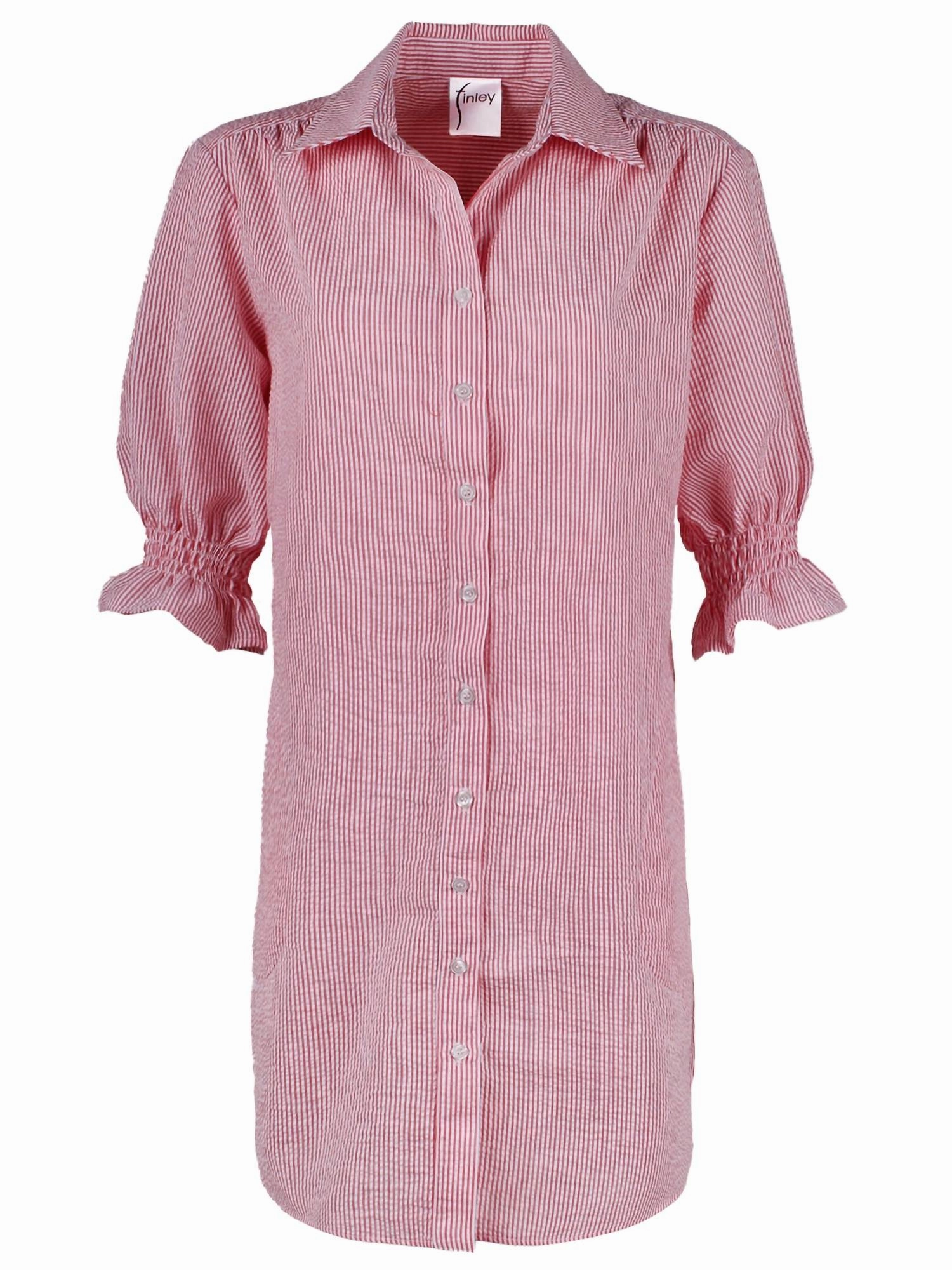 Miller Stripe Seersucker Dress In Coral & White