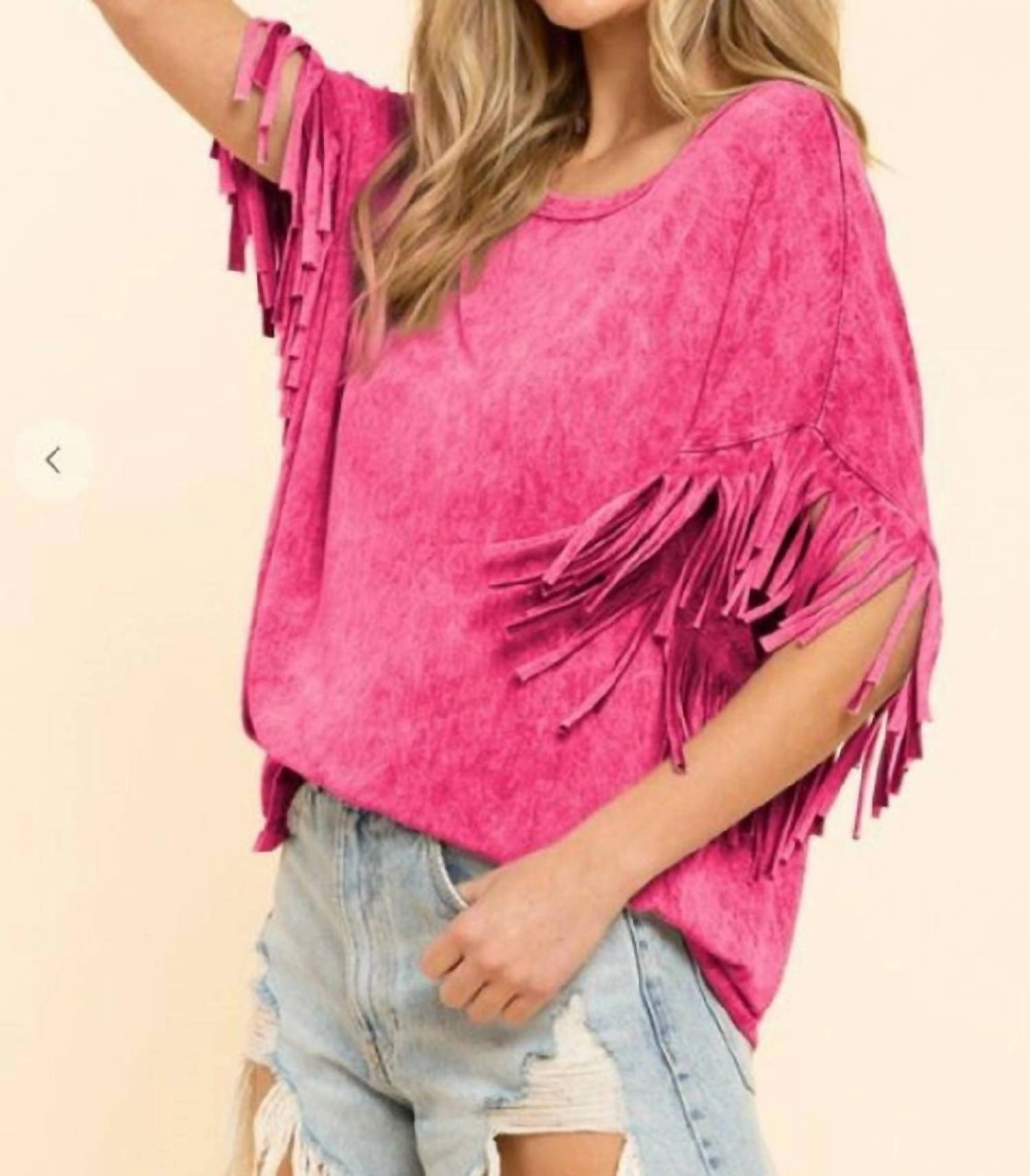 Mineral Wash Fringe Top In Washed Pink