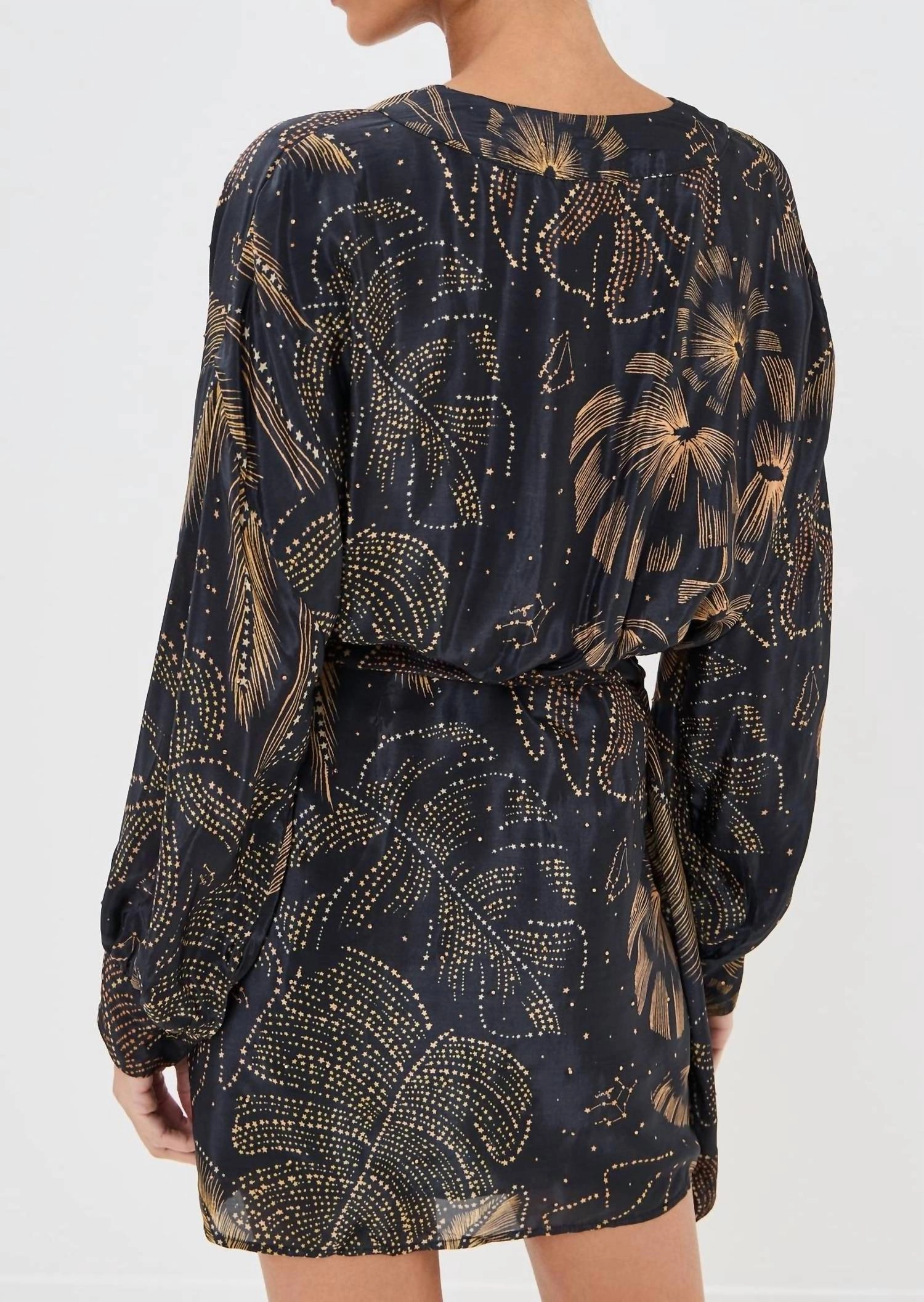 Mini Puffy Sleeve Dress In Golden Foliage Black