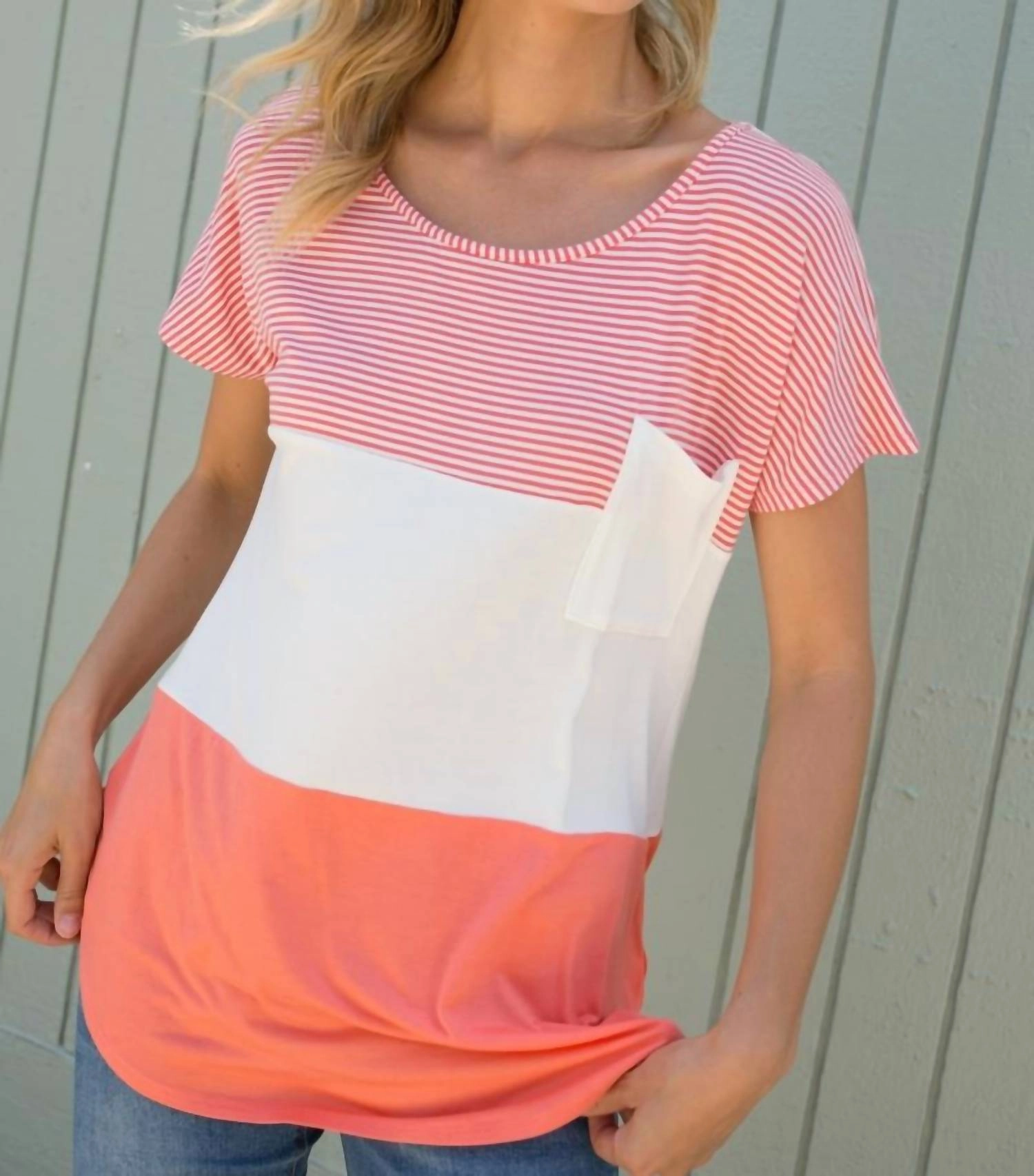 Mix Knit Tunic Top In Coral