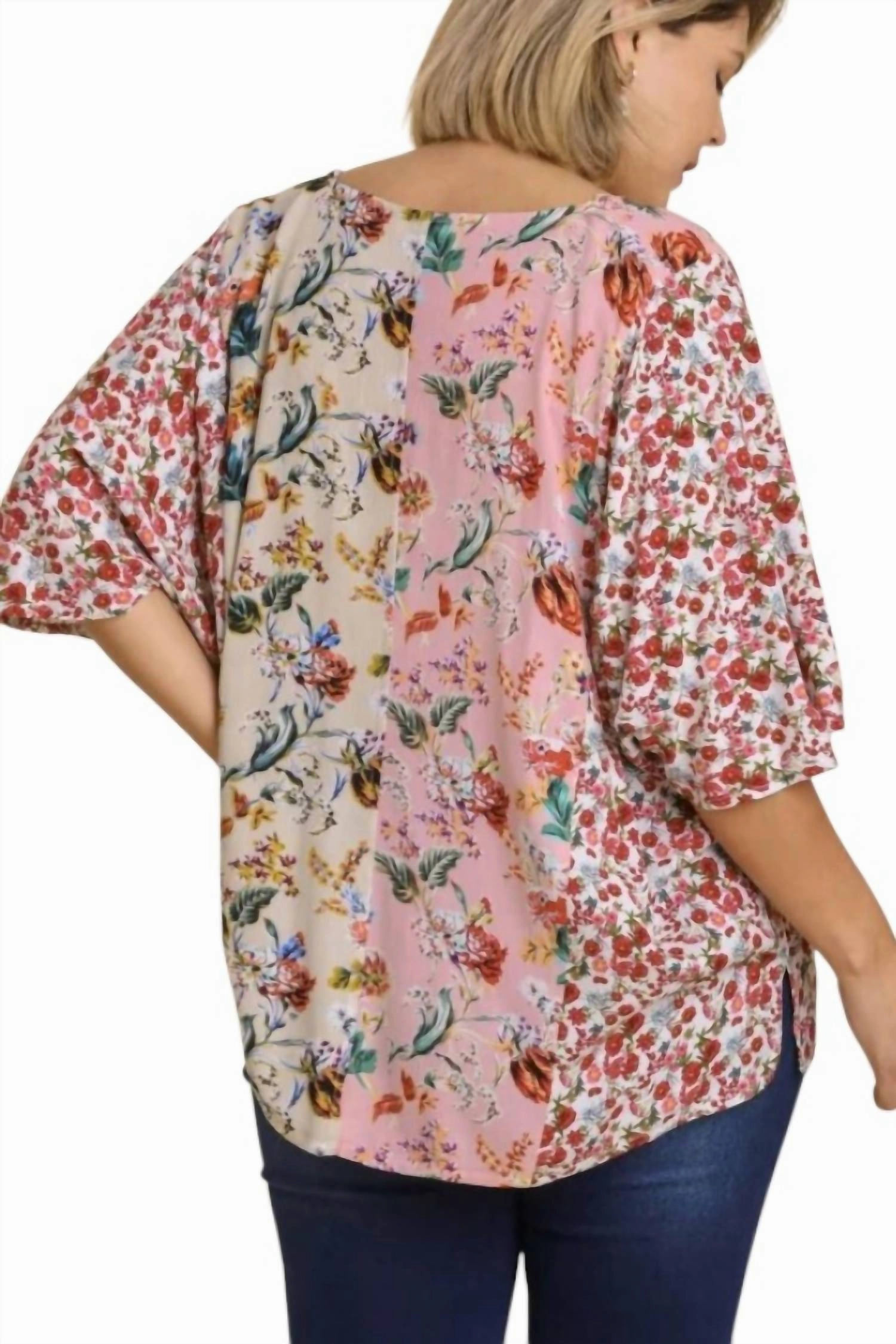 Mixed Floral Print Top -Plus In Blush