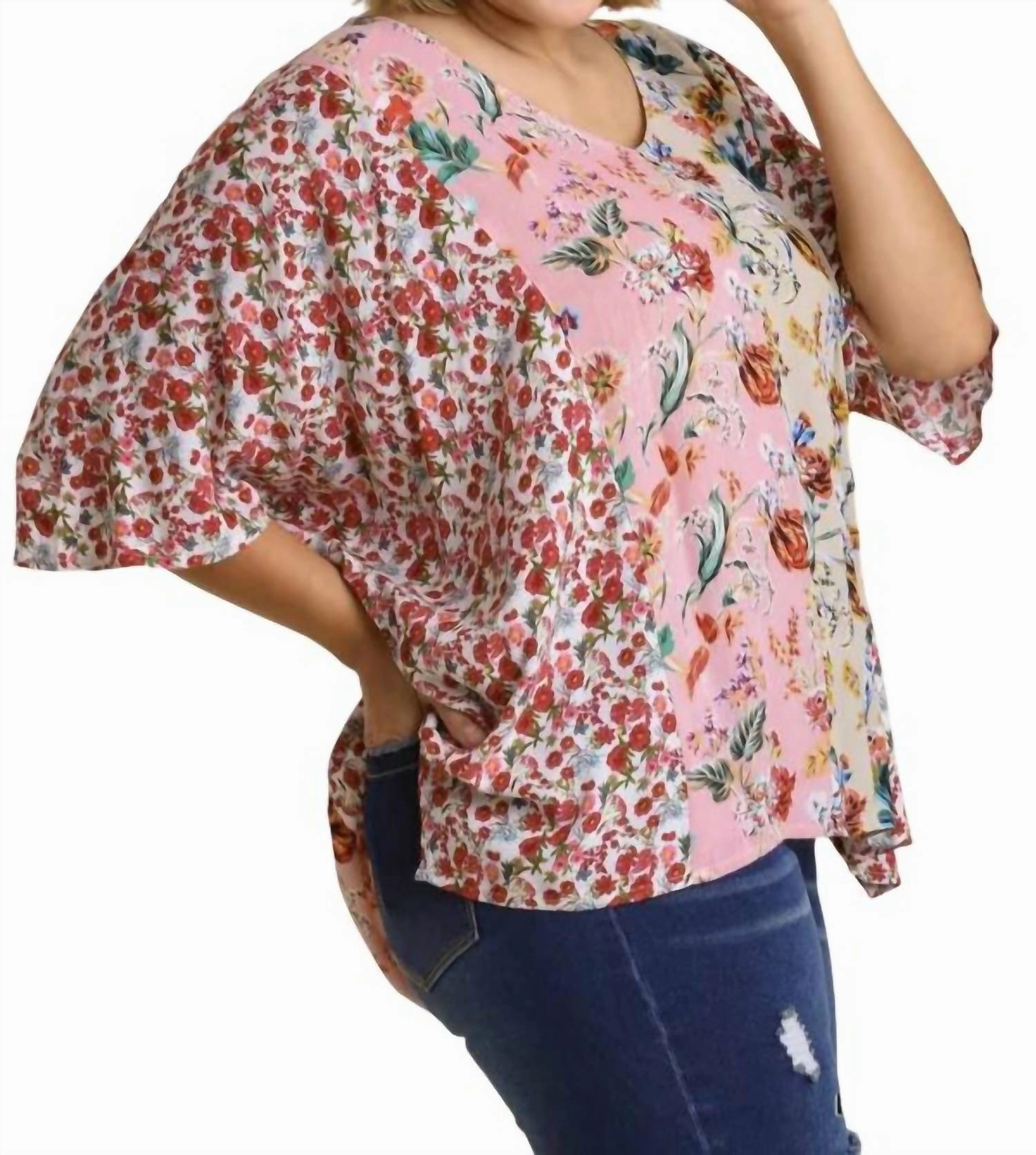 Mixed Floral Print Top -Plus In Blush