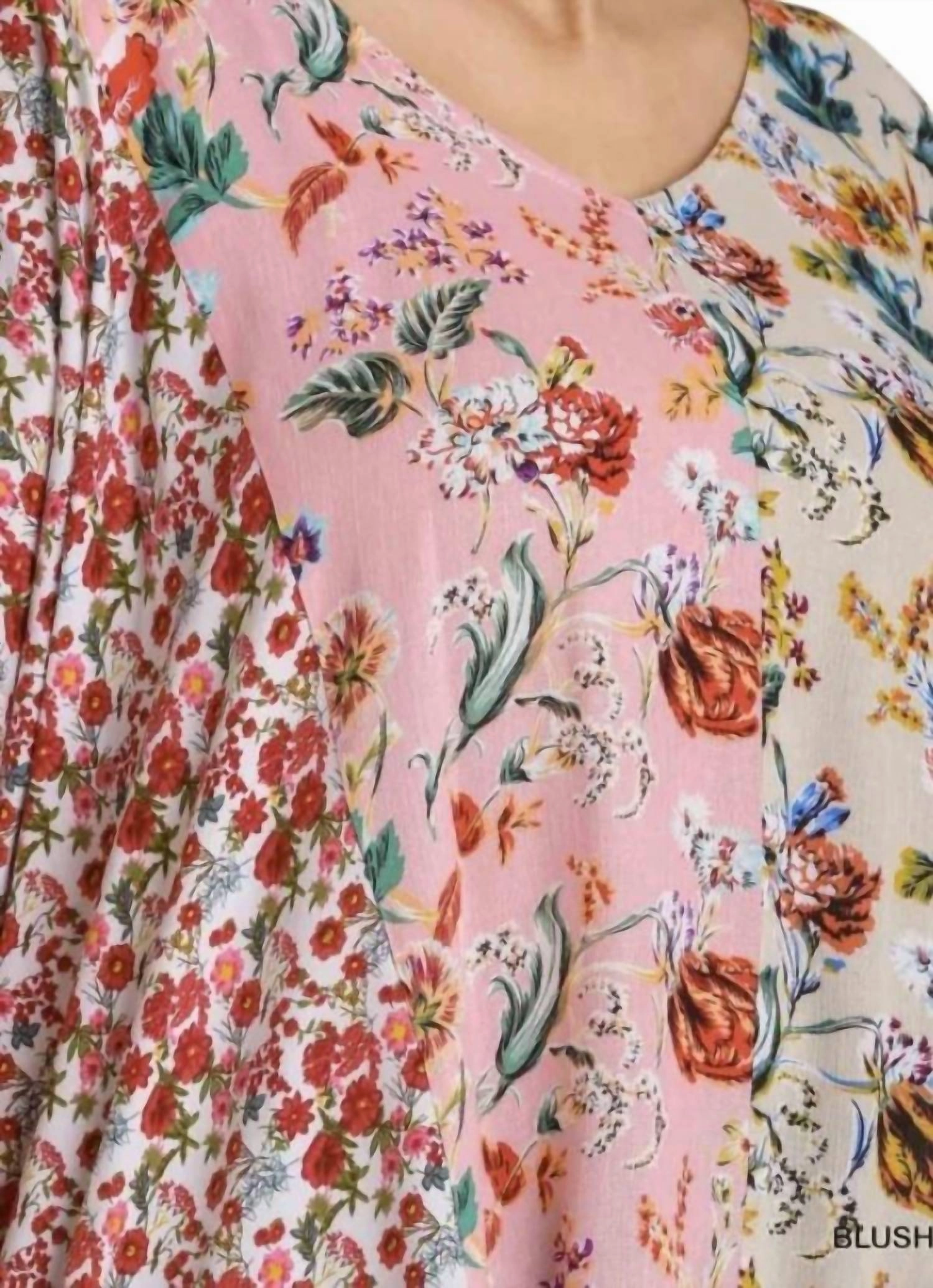 Mixed Floral Print Top -Plus In Blush